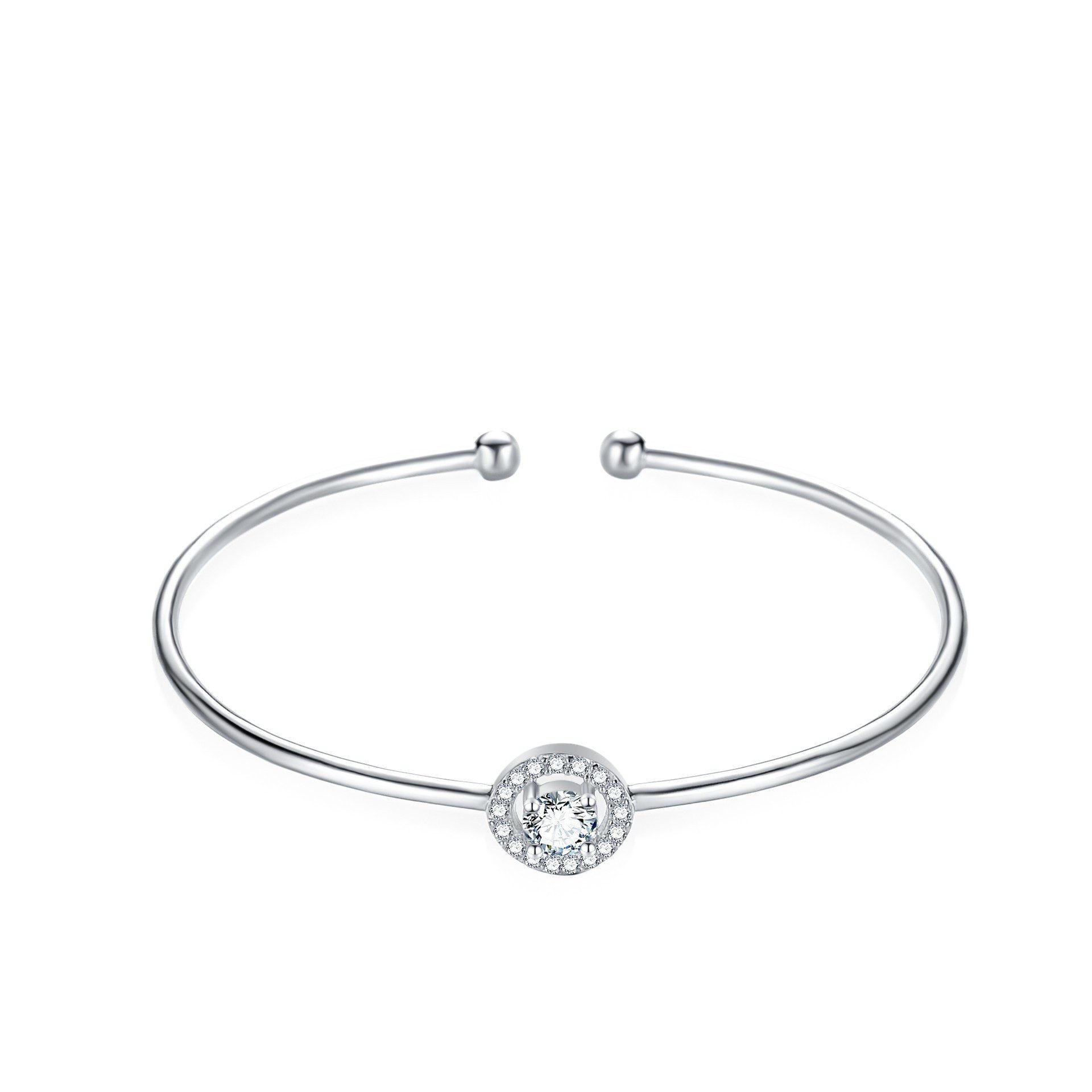 Runde Perlé Armreif runder Moissanit 0,5Ct, 925 Sterling Silber Moissanitarmband, minimalistisch, elegant, Echtschmuck mit GRA Zertifikat