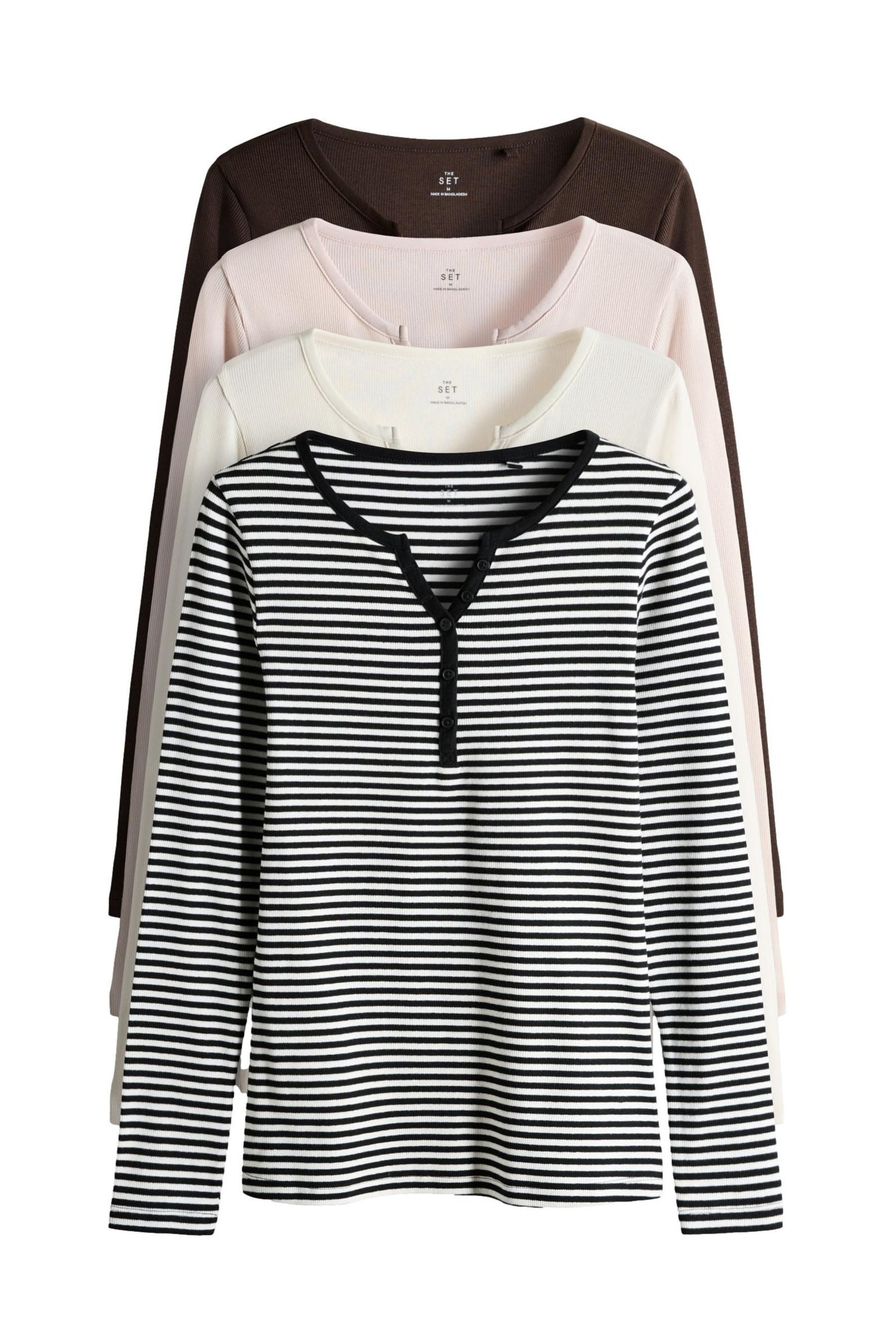 Langarmshirt The Set gerippte Henley-Langarmshirts, 4er-Pack