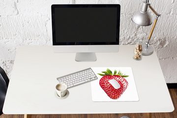 MuchoWow Gaming Mauspad Erdbeere - Obst - Weiß (1-St), Mousepad mit Rutschfester Unterseite, Gaming, 40x40 cm, XXL, Großes
