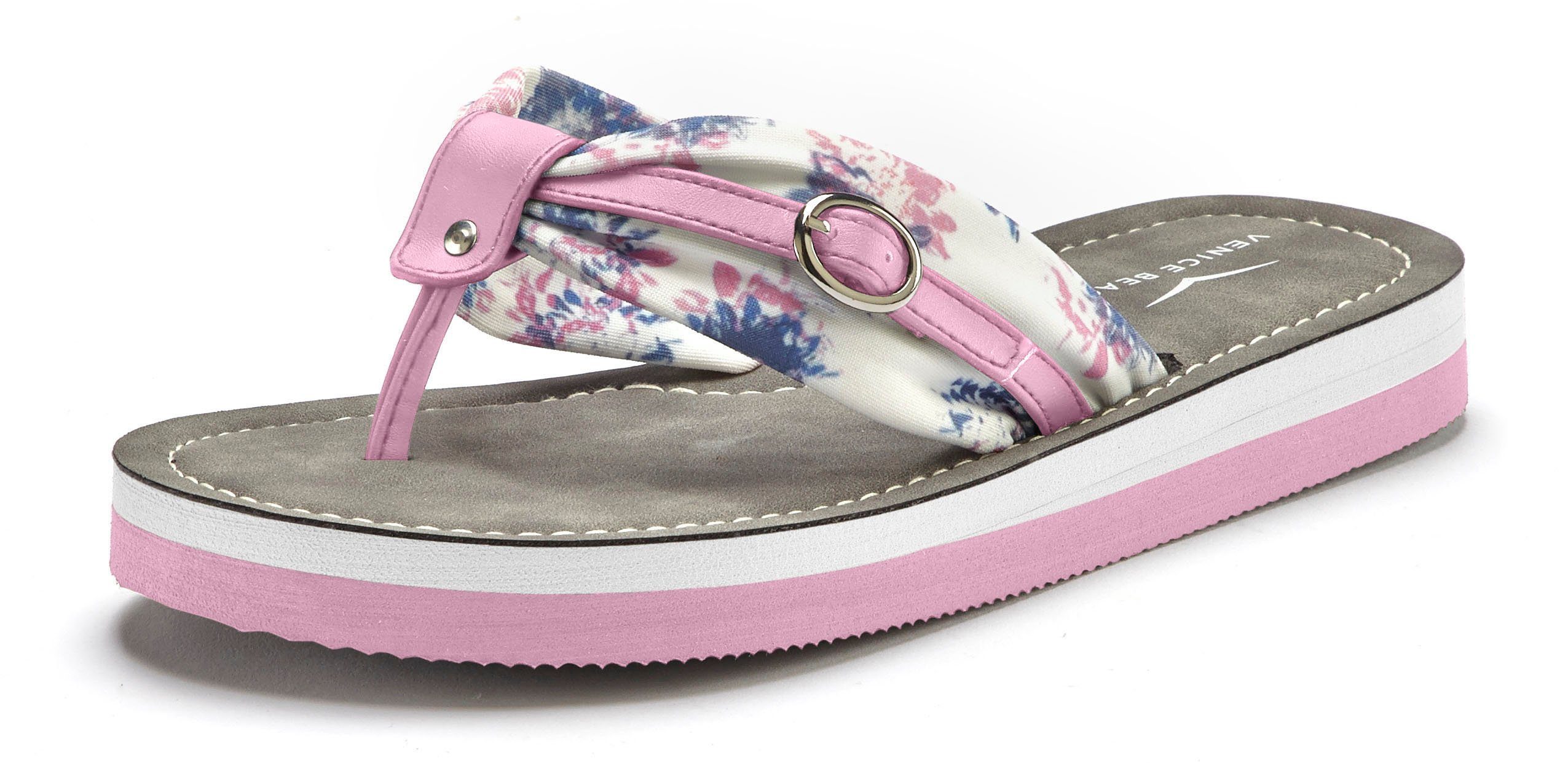 VEGAN Print Sandale, Pantolette, Badezehentrenner pink Badeschuh, Beach Flop Flip modischem mit Venice