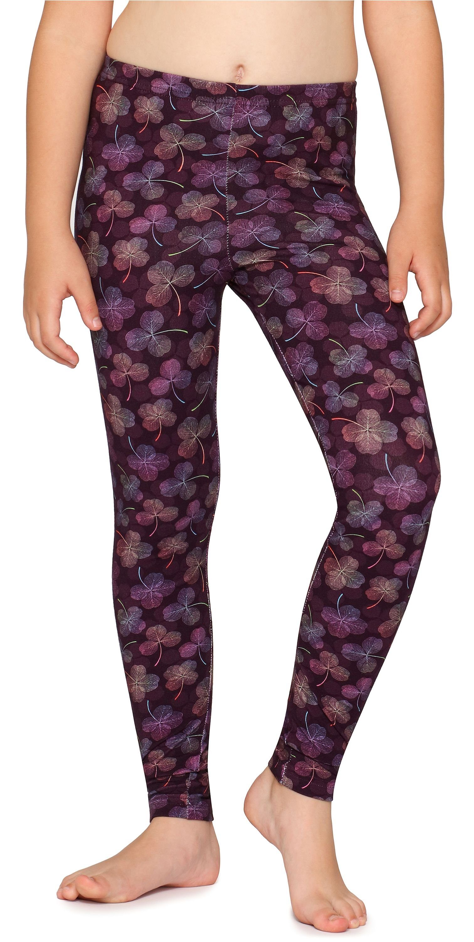 Style Lila/Klee MS10-337 Bund Leggings (1-tlg) Leggings elastischer Merry Baumwolle Mädchen Lange aus