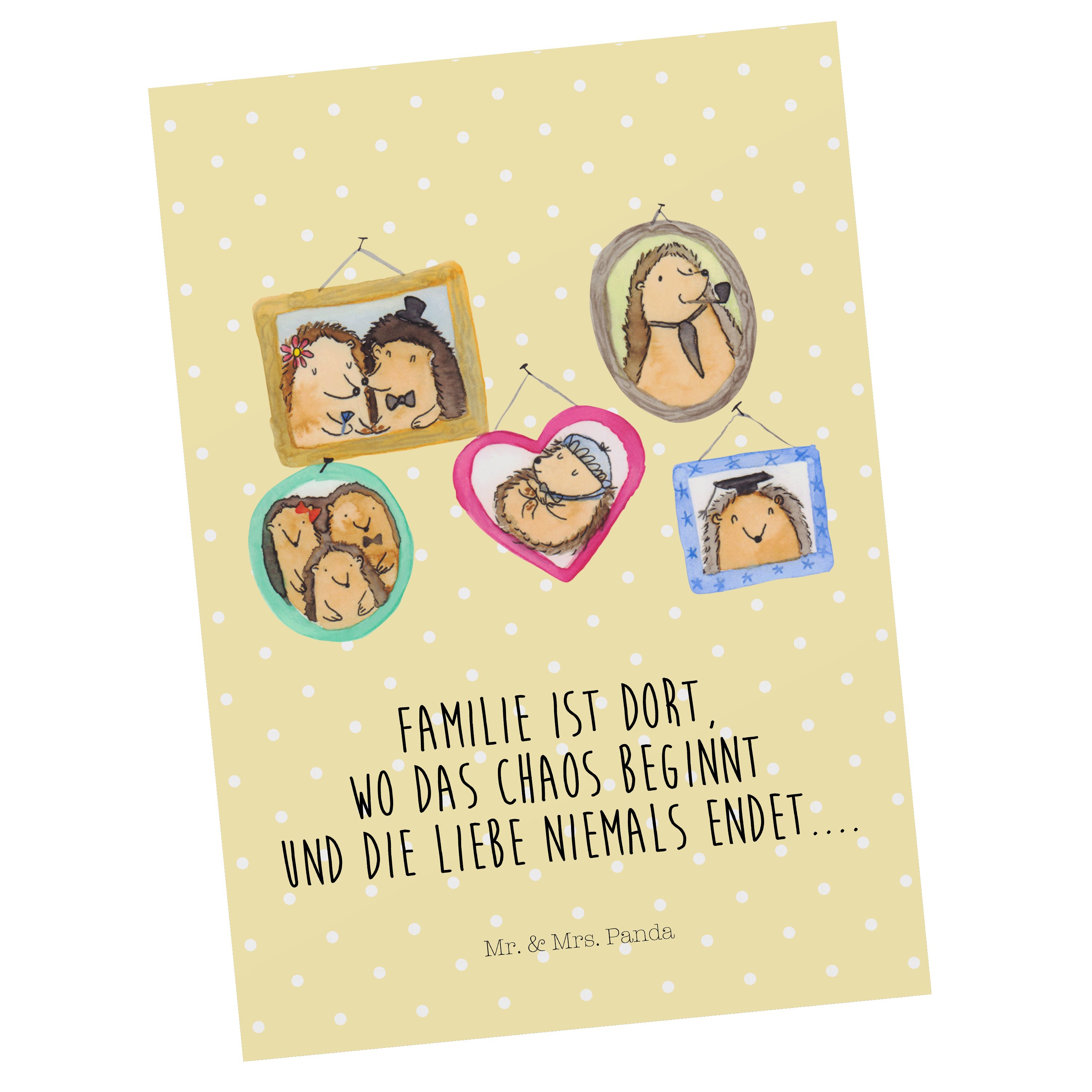 Gelb - Mr. Mrs. Ansichtskarte Igel & Bruder, Papa, - Panda Familie Postkarte Geschenk, Pastell