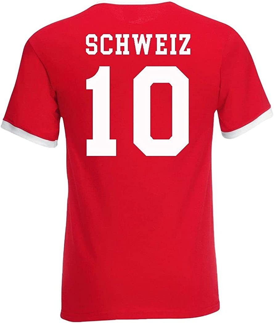 Motiv T-Shirt Fußball trendigem Schweiz Designz Herren T-Shirt Look mit im Trikot Rot Youth