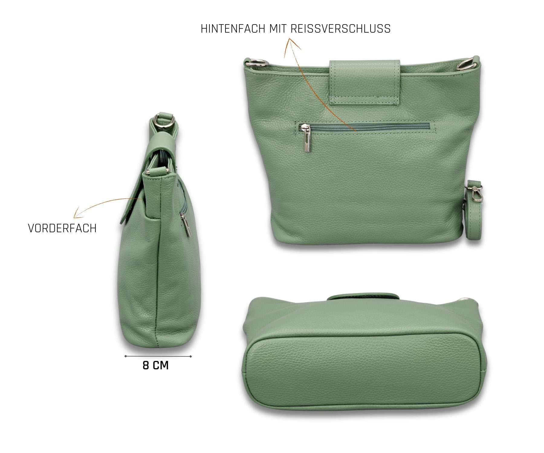 Adel Bags Schultertasche SARA Umhängetasche für Damen, Schultertasche aus Echtleder, 20 Farboptionen, Hergestellt in Italien, mit 2 Riemen