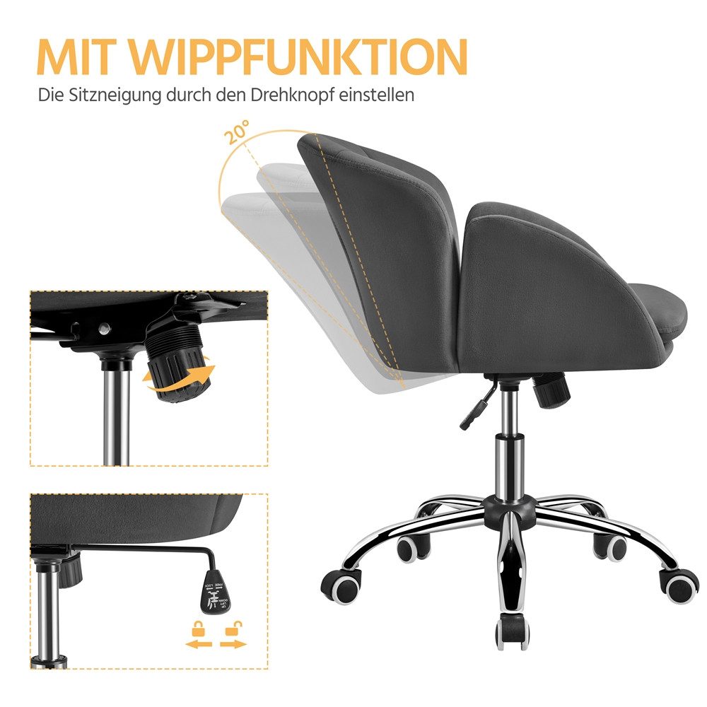 Yaheetech Drehstuhl Schreibtischstuhl mit 5 Rollen Blütenblattform, Schminkstuhl mit Armlehnen Bürostuhl für Schlafzimmer/Büro – Bild 5 von 5
