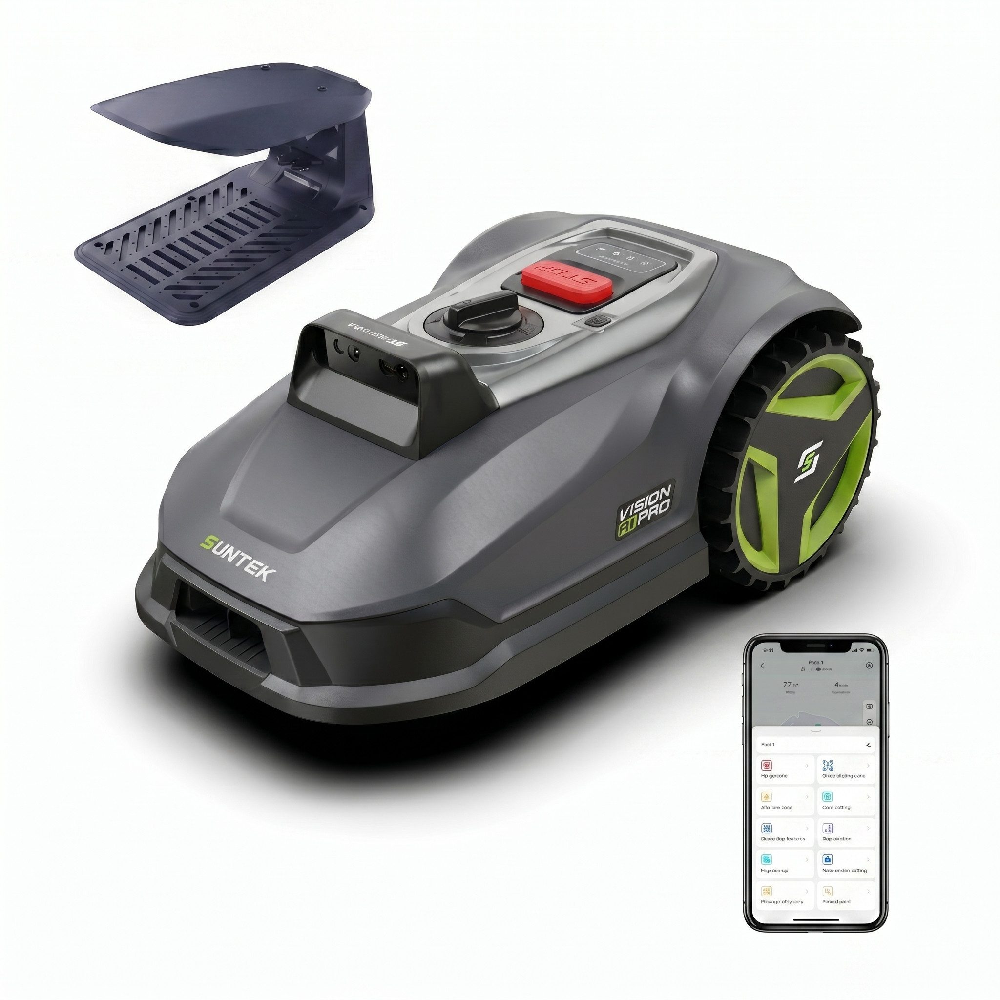 SUNTEK Rasenmähroboter Triple-Kamera-System Mähroboter ohne Begrenzungskabel mit Garage, bis 500 m² Rasenfläche, (1-St), 500, App, Multizonen-Management