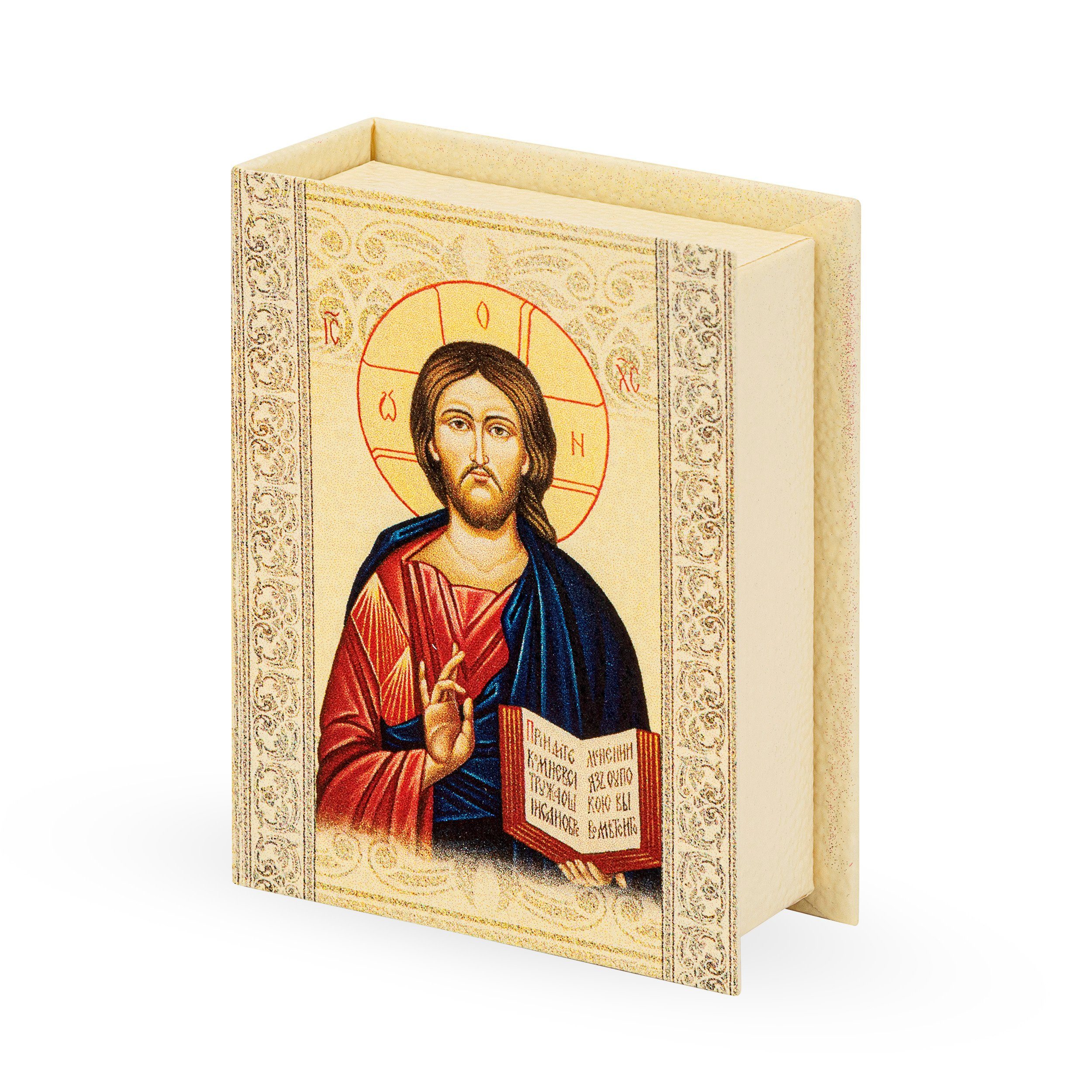 NKlaus Dekofigur Rosenkranzdose Buchform Etui 8x6x2,5cm motiv Christus Christlich, Made in Germany