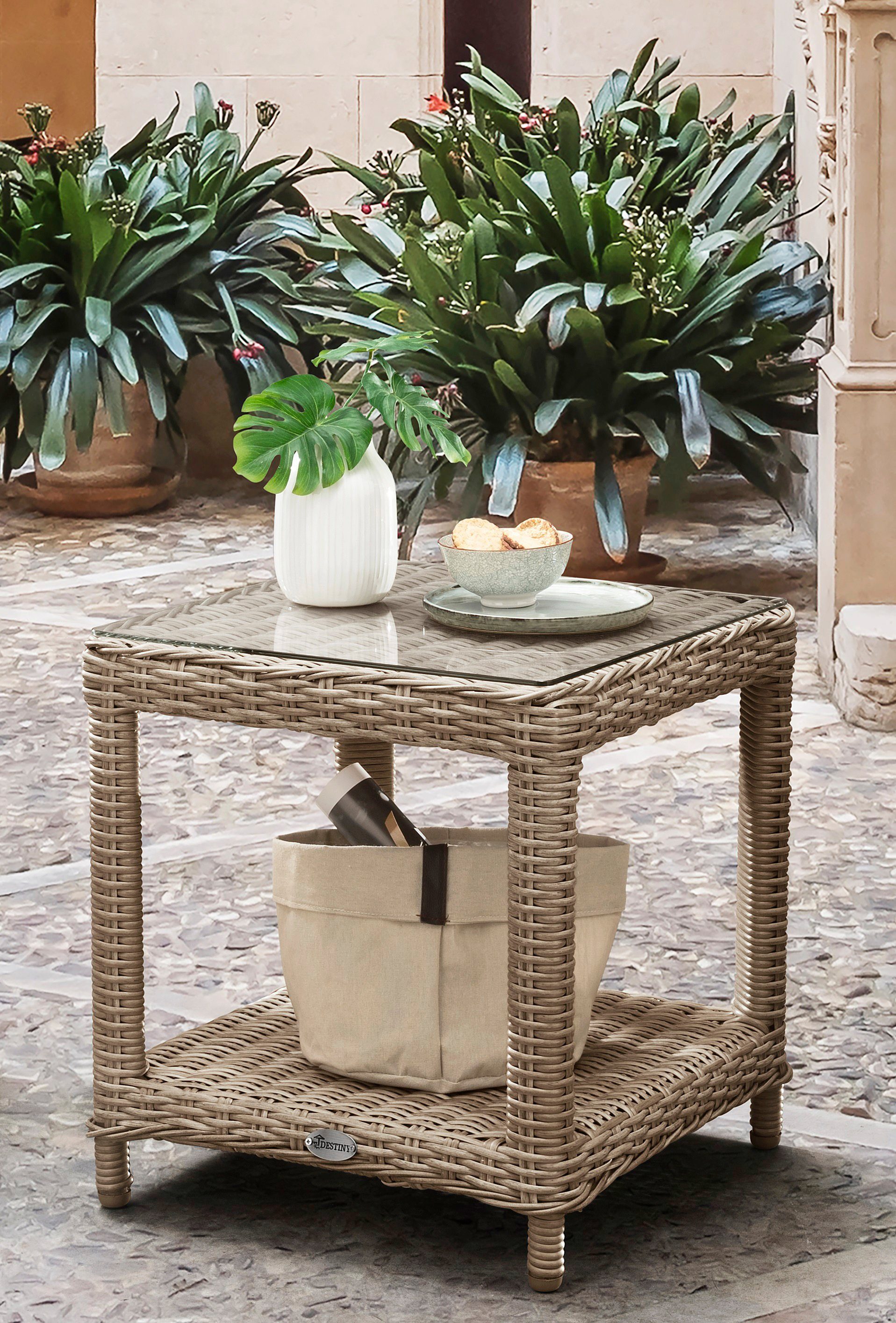 Destiny Beistelltisch MERANO, 46x46x50cm, Aluminium, Polyrattan