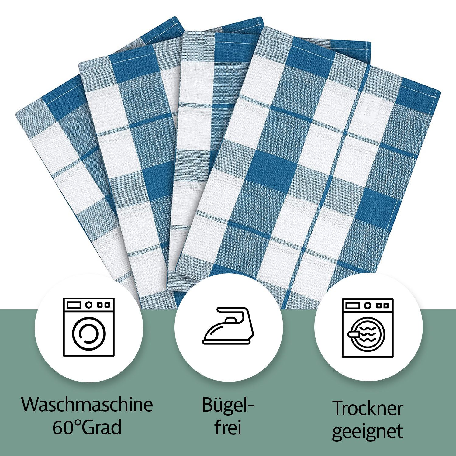 Zestri Geschirrtuch 4er-Set aus 100% Baumwolle, 50x70 cm Küchenhandtücher mit Aufhänger, (4 Stück), saugstarke Geschirrhandtücher, kariert, Geschirr Handtuch – Bild 4 von 5
