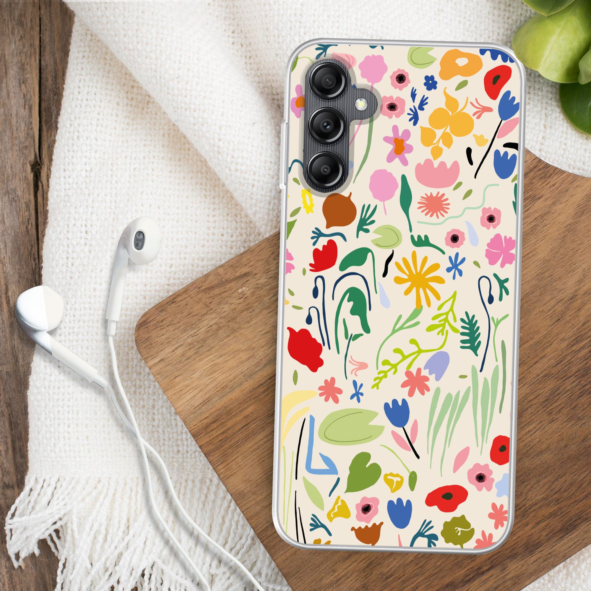 MuchoWow Handyhülle für Samsung Galaxy A14 5G Blumen - Muster - Pflanzen, Smartphone-Bumper, Print, Handy Schutzhülle Dünn