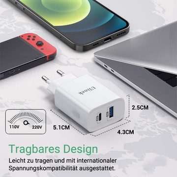 Quntis 20W 2-Port Schnellladegerät mit 2M Type C Lightningkabel, USB-Ladegerät (1-tlg., (Schnellladegerät + Kabel Set)passt für iPhone 11, 12, 13, 14, Pro, Xr)
