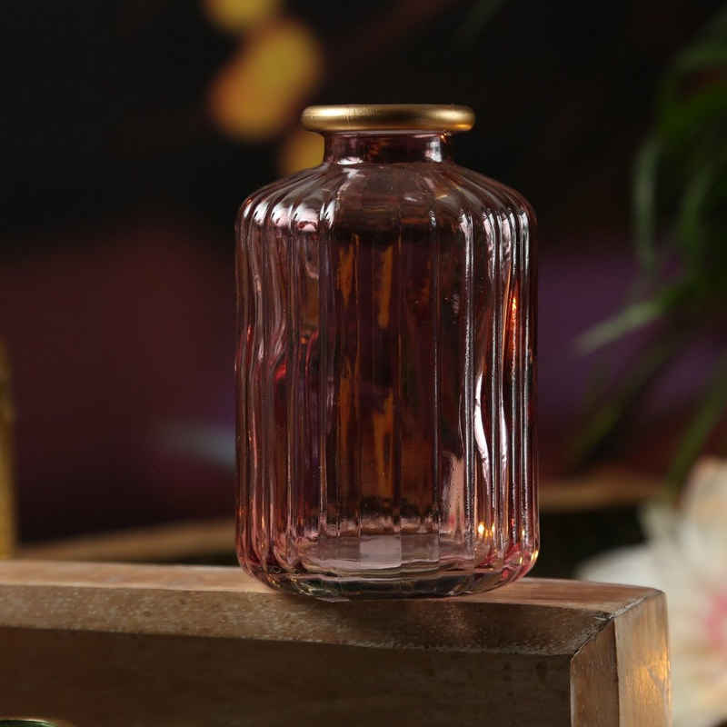 MARELIDA Dekovase Mini Glas Vase mit Rillen Deko Glasflasche mit Goldrand H:10cm lila (1 St)