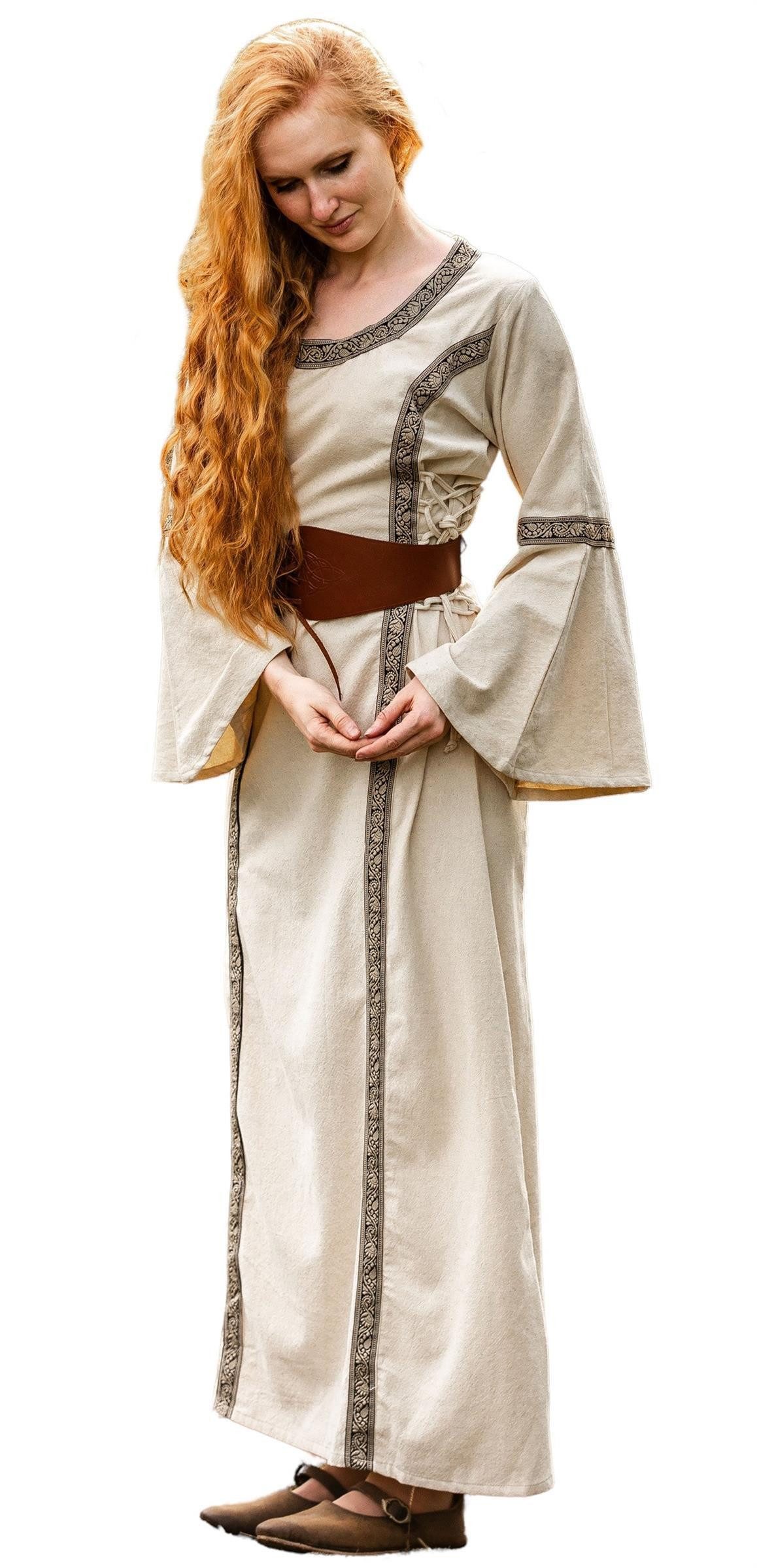 Leonardo Carbone Burgfräulein-Kostüm Trompetenärmelkleid "Angie", dekorative Bordüre, seitliche Schnürung