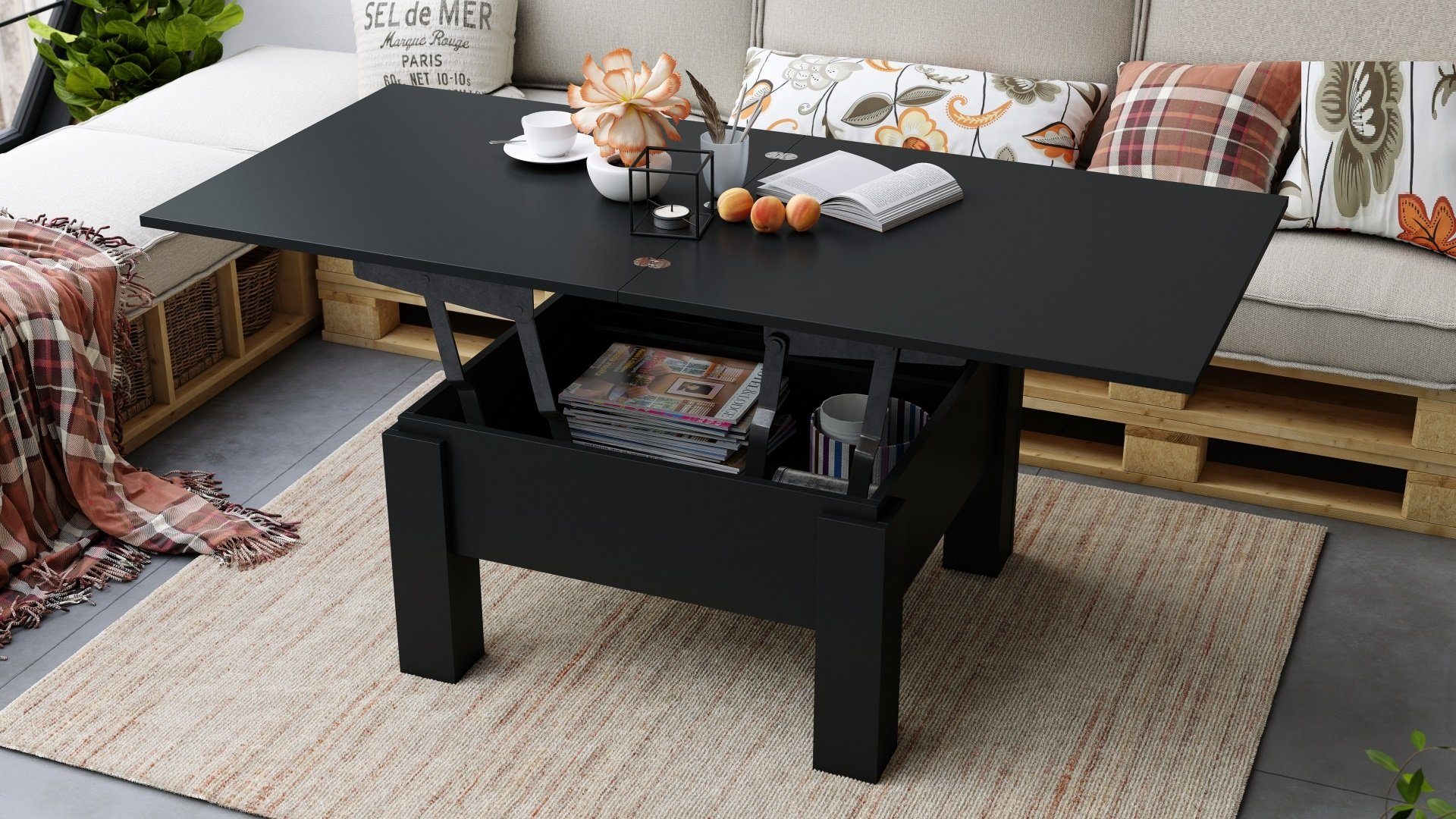 Oslo Esstisch Couchtisch Design Tisch matt Schwarz Couchtisch höhenverstellbar designimpex aufklappbar