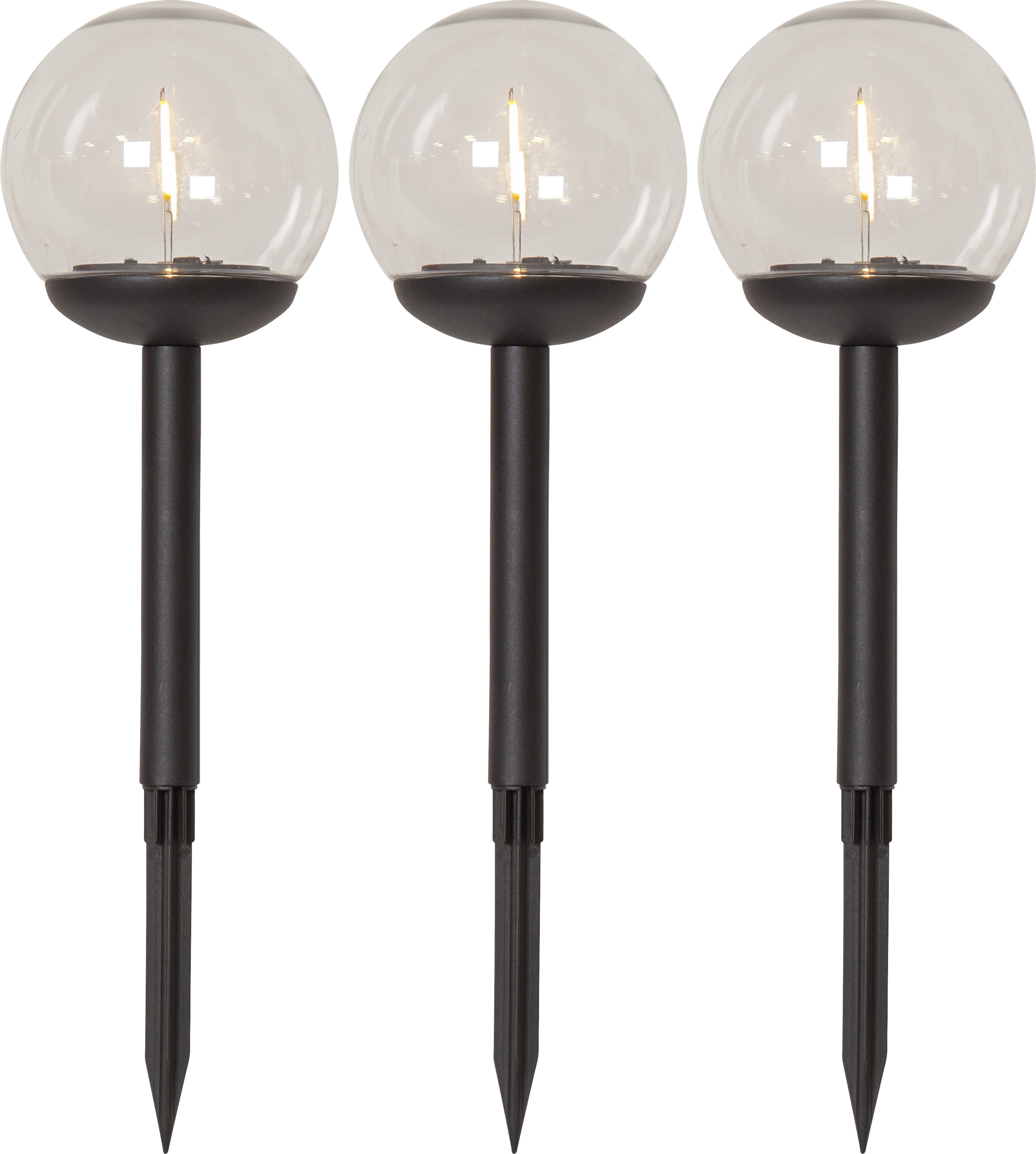STAR TRADING LED Solarleuchte Solar-Wegleuchte Globe, Tageslichtsensor, LED fest integriert, Warmweiß, 3er-Set, transparente Kugeln, Dämmerungssensor