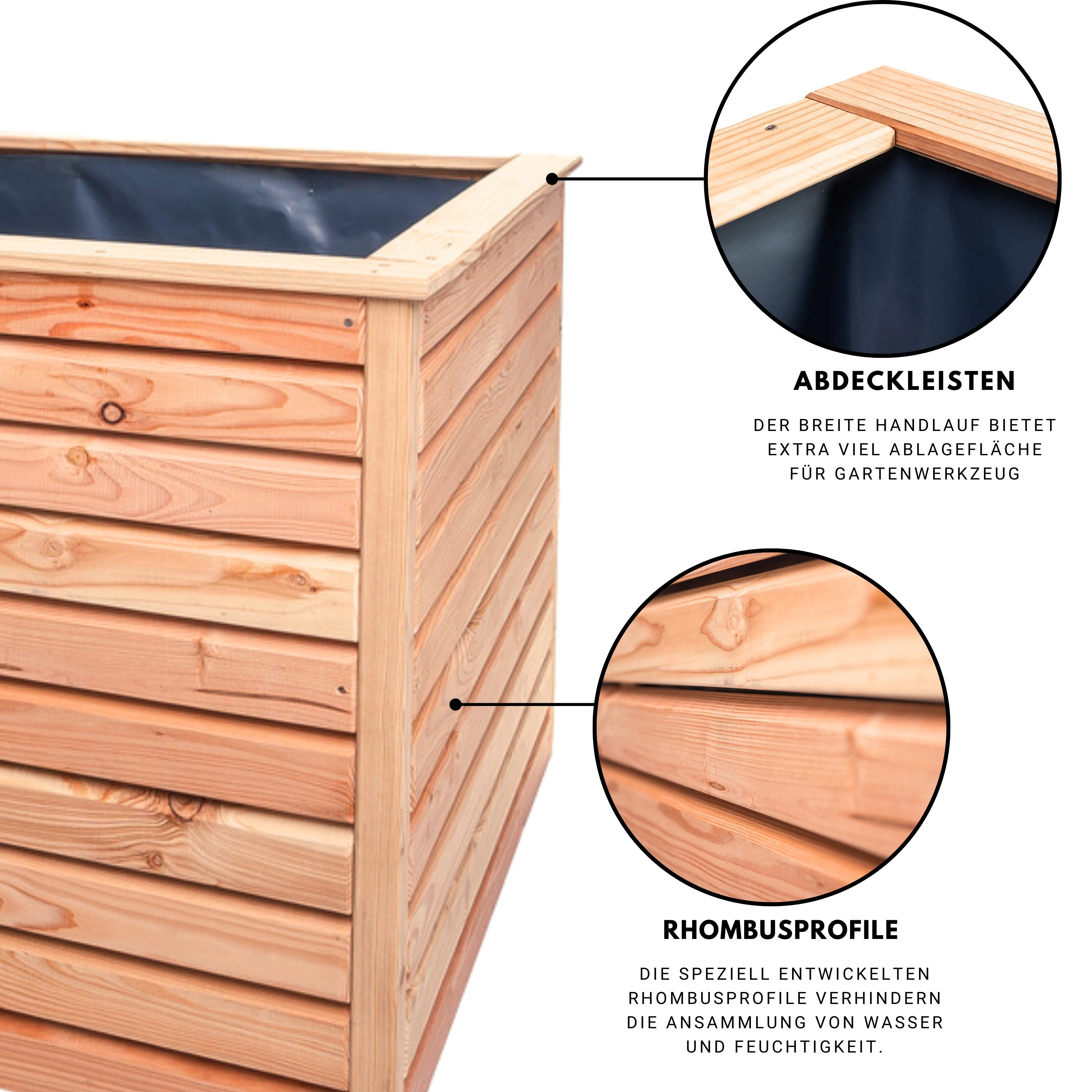 Mega-Holz Hochbeet Mega-Holz Hochbeet Rhombus XL aus heimischem Lärchenholz, 232x80x73 cm (Komplettsatz Hochbeet + Erweiterung), witterungsbeständig, inkl. Pfla – Bild 4 von 5