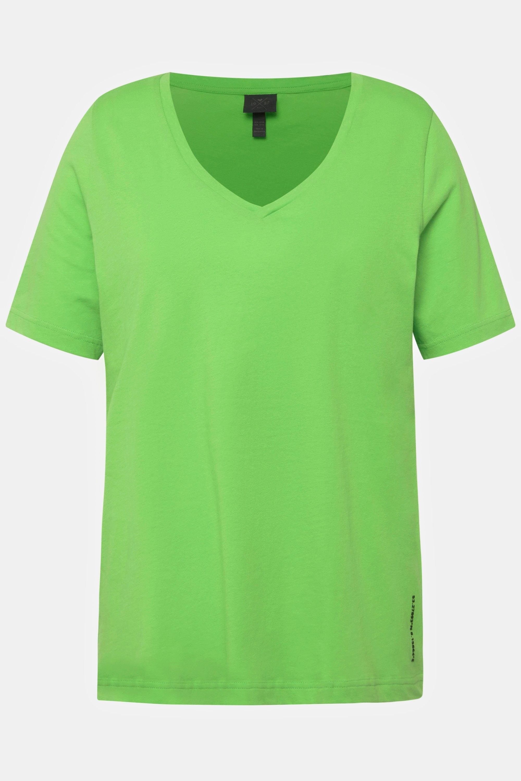Popken T-Shirt Rundhalsshirt Classic Ulla V-Ausschnitt Halbarm grün