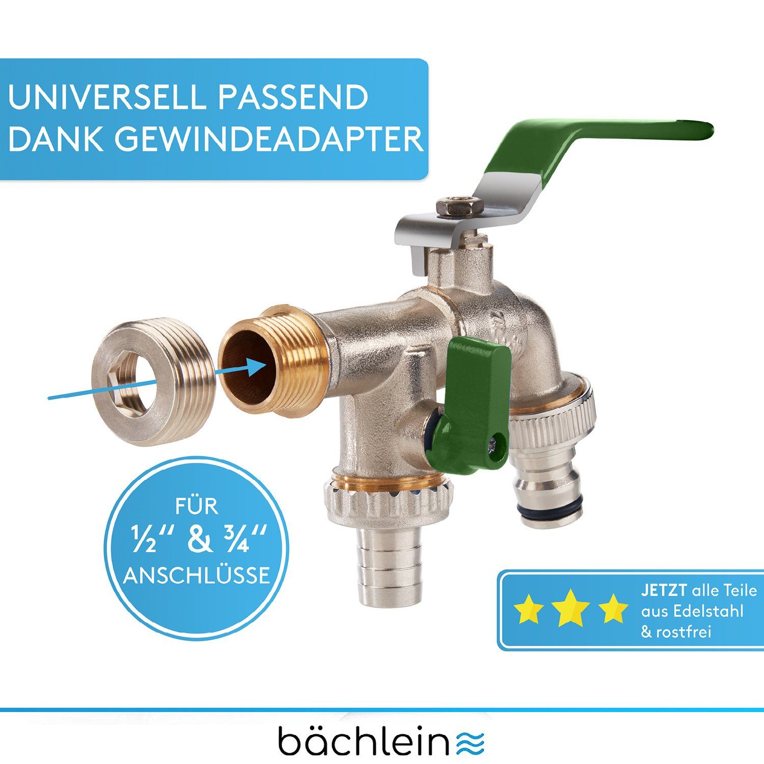 Bächlein Auslaufventil Doppel-Wasserhahn für den Garten