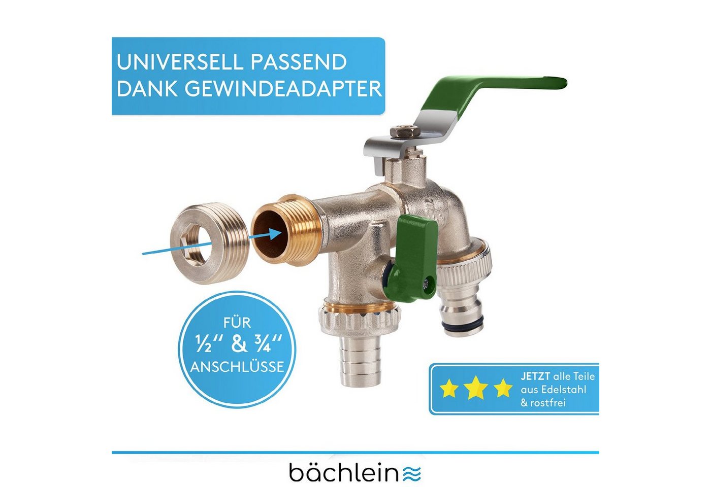Thumbnail - Bächlein Auslaufventil Doppel-Wasserhahn für den Garten
