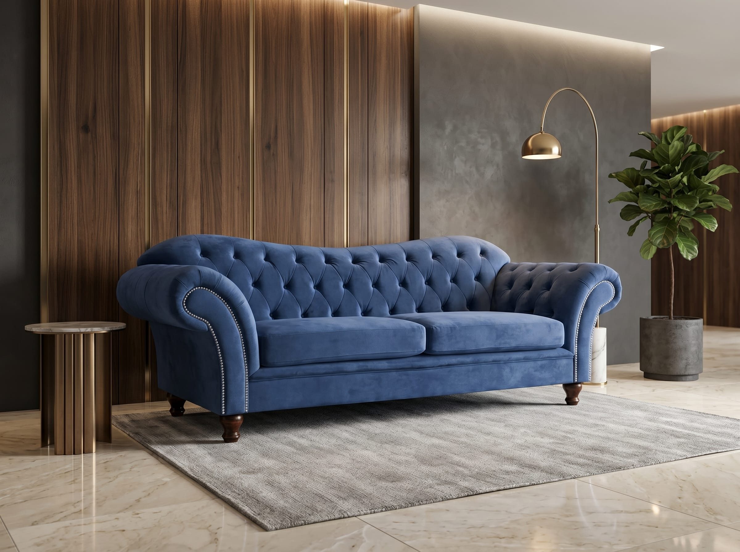 JVmoebel Chesterfield-Sofa Luxuriöses blaues 3-Sitzer-Sofa Stoffsofa Wohnzimmersofas Chesterfield, 1 Teile, Made in Europa