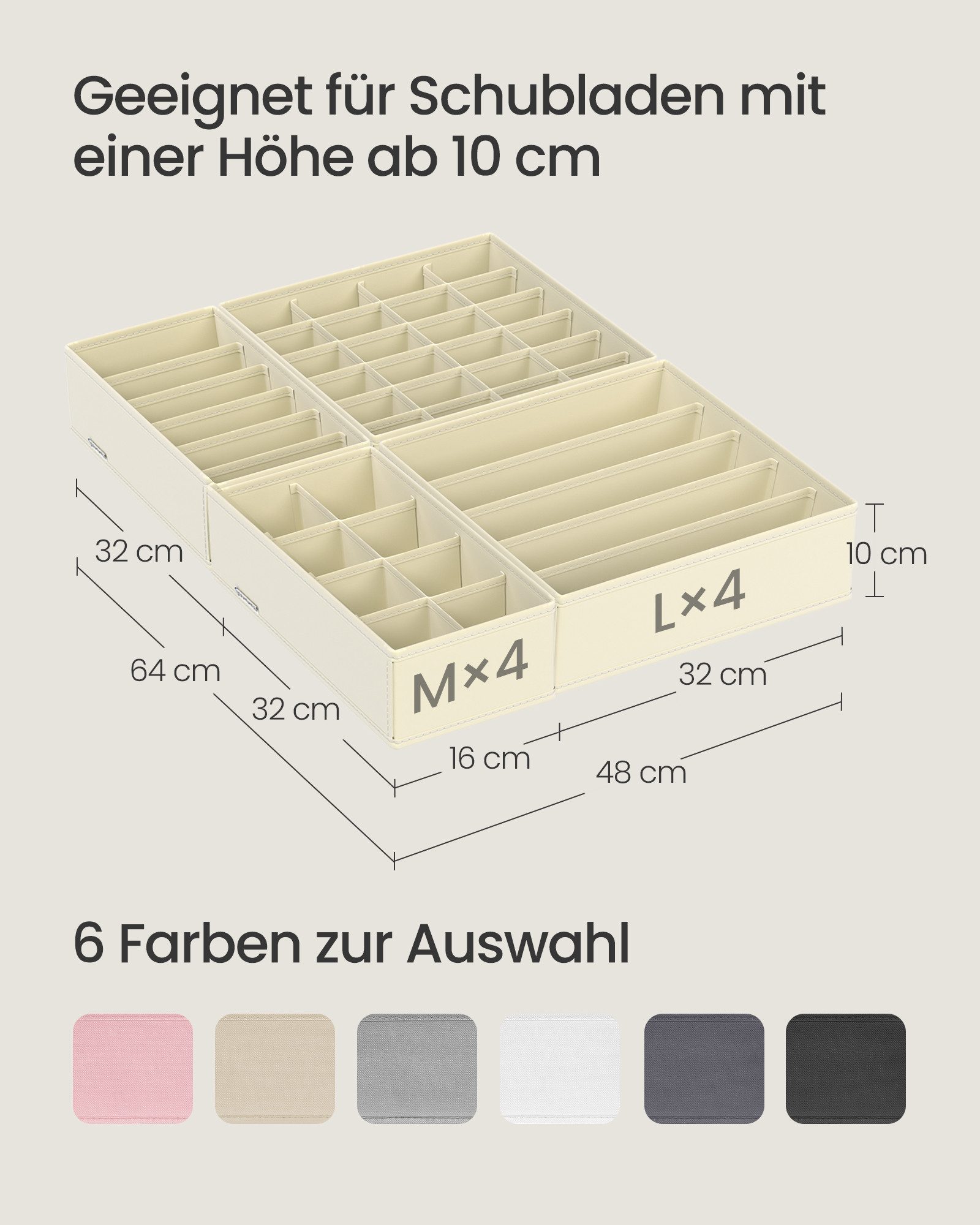 SONGMICS Aufbewahrungsbox Unterwäsche-Organizer, faltbar, Stoffboxen, für BHs Socken Krawatten (8 St), 8 Stück, Ordnungssystem Kleiderschrank, Aufbewahrungsbox Schrank