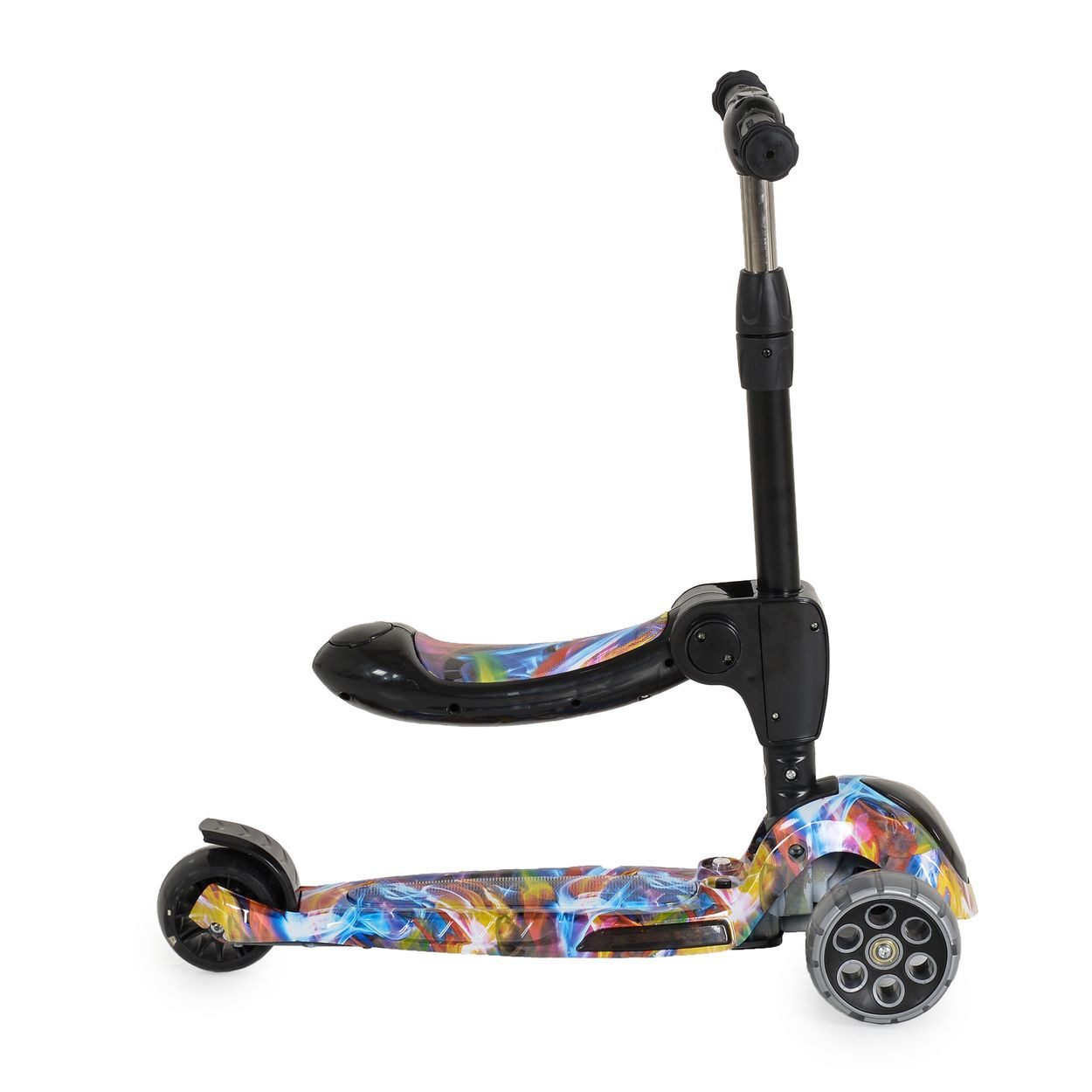 Byox Cityroller Rumble, 2-in-1-Sitzfunktion, Musik, PU-Leuchträder, Lenker verstellbar