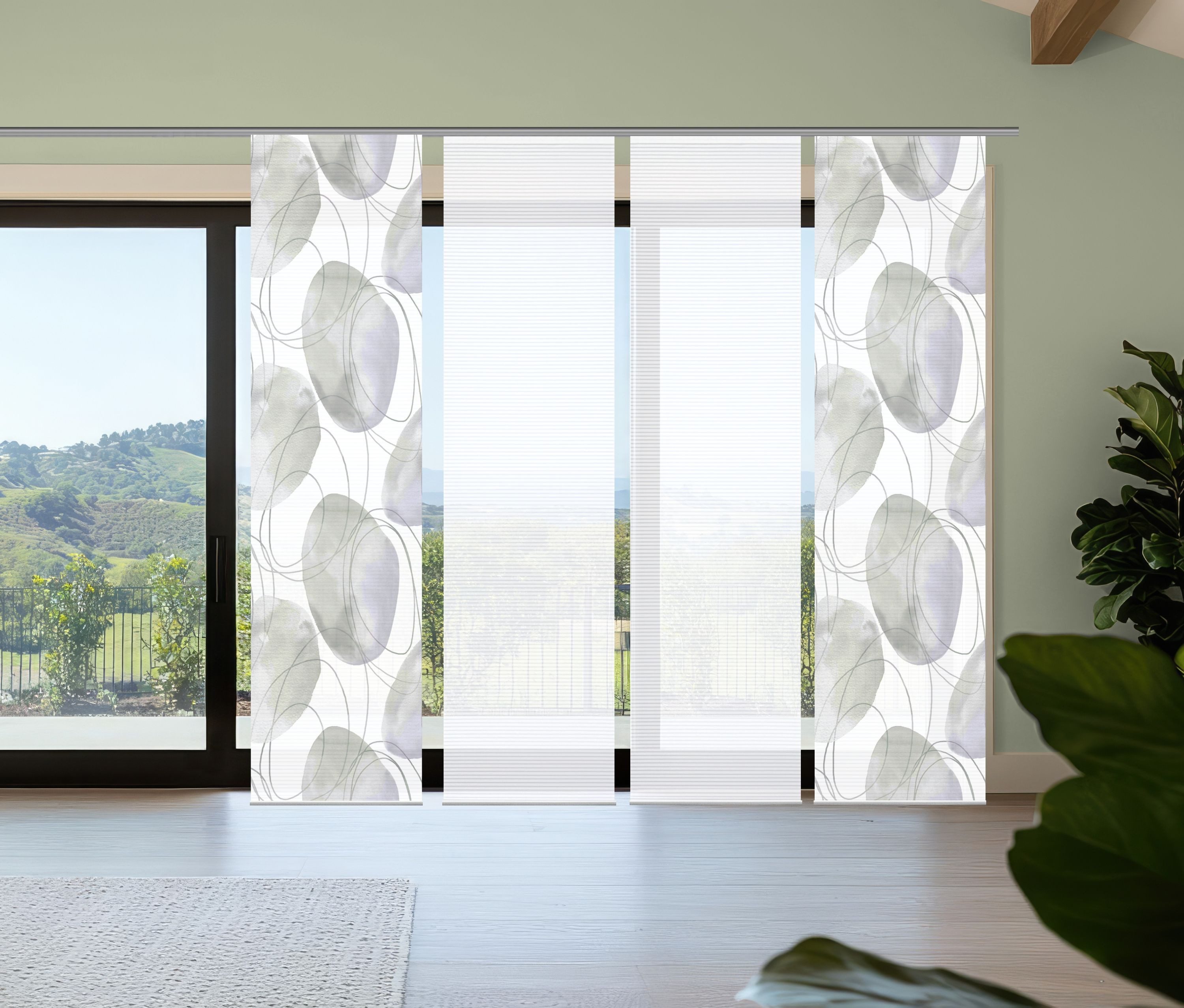 HOME WOHNIDEEN Schiebegardine HIG Schiebegardine ELLRIK, recycelt, 245x60 cm, bedruckt, Bambusoptik (4 St), Paneelwagen, halbtransparent, Polyester (recycelt) Polyester