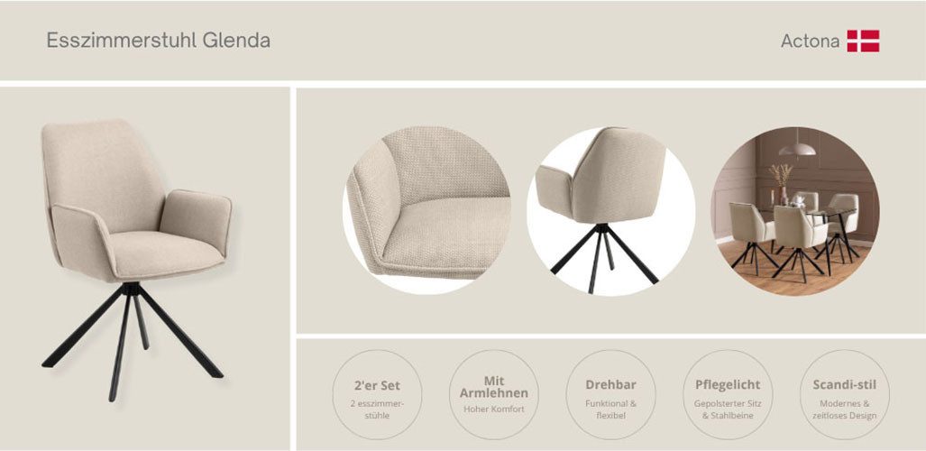 ACTONA GROUP Esszimmerstuhl Glenda, gepolsterter komfortabel günstig online kaufen