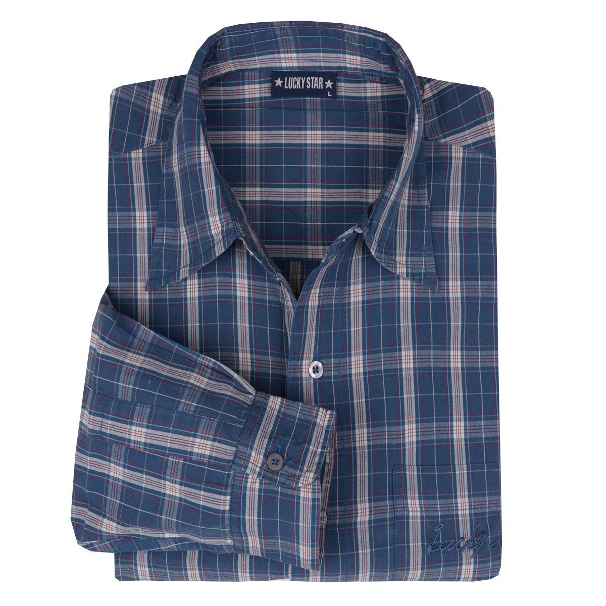 Lucky Star Langarmhemd Übergrößen kariertes Langarmhemd blau-rot-offwhite von Lucky Star