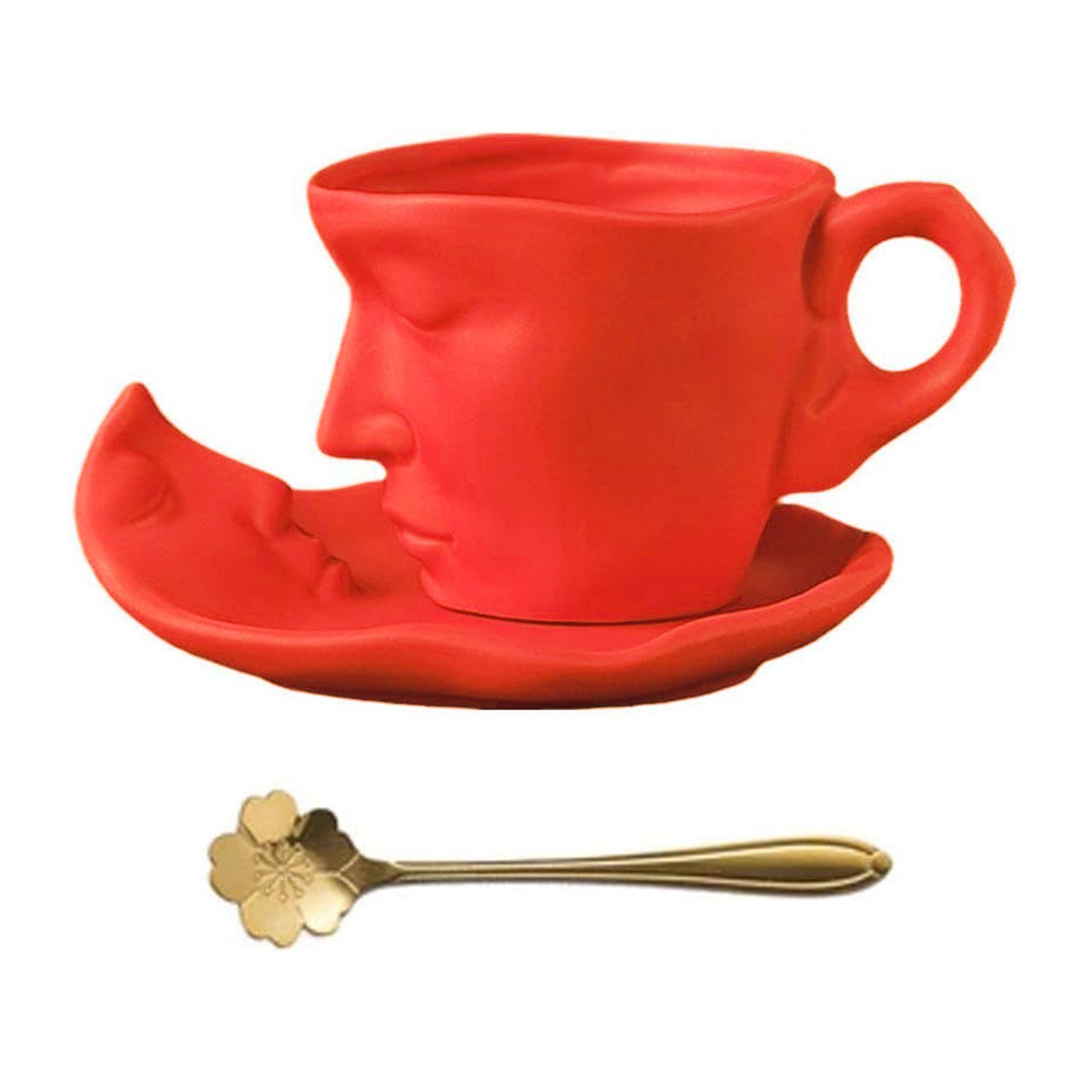 Set, Kaffeeservice Gesichtskuss MAGICSHE 1 Personen Keramik Kaffeetasse Untertasse & Rot