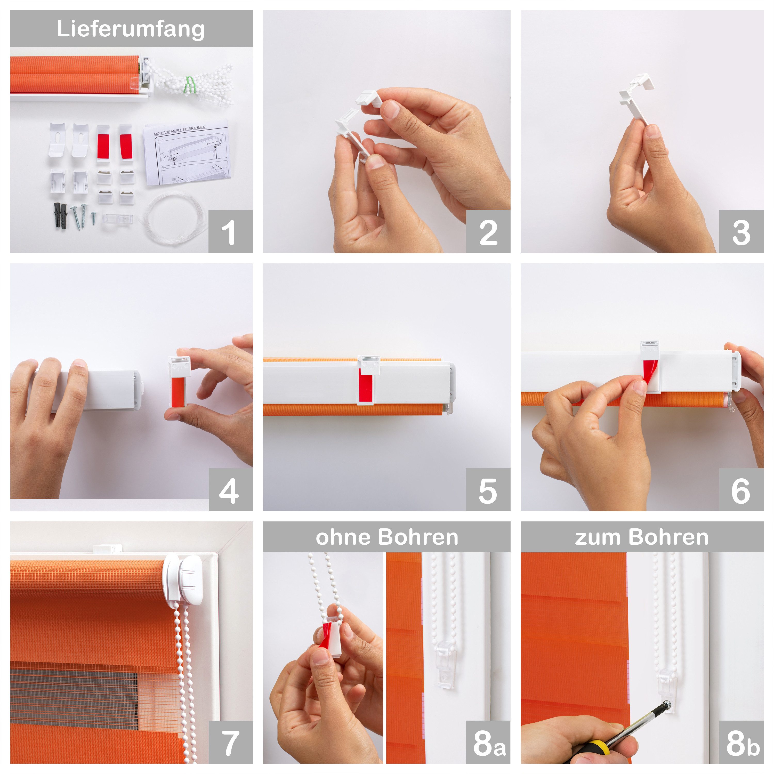 Doppelrollo Duo-Rollo Klemm Fix, Fenster-Rollo Ohne Bohren, DomDeco, Klemm- oder Schraubmontage, Klemmbar, Kettenzug, ohne Bohren, Sicht- und Blendschutz