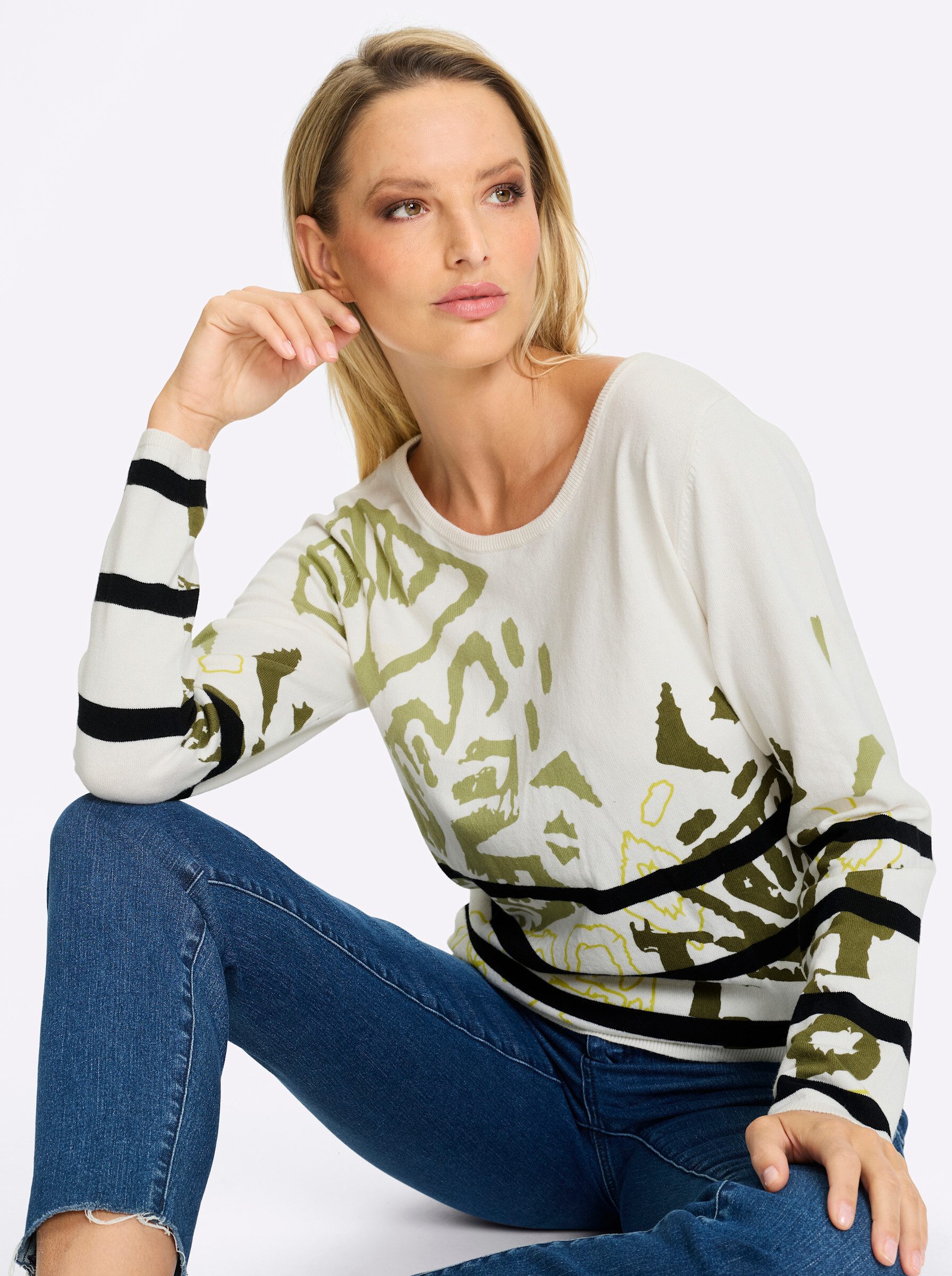 heine Strickpullover Druck-Pullover Langarm Jersey