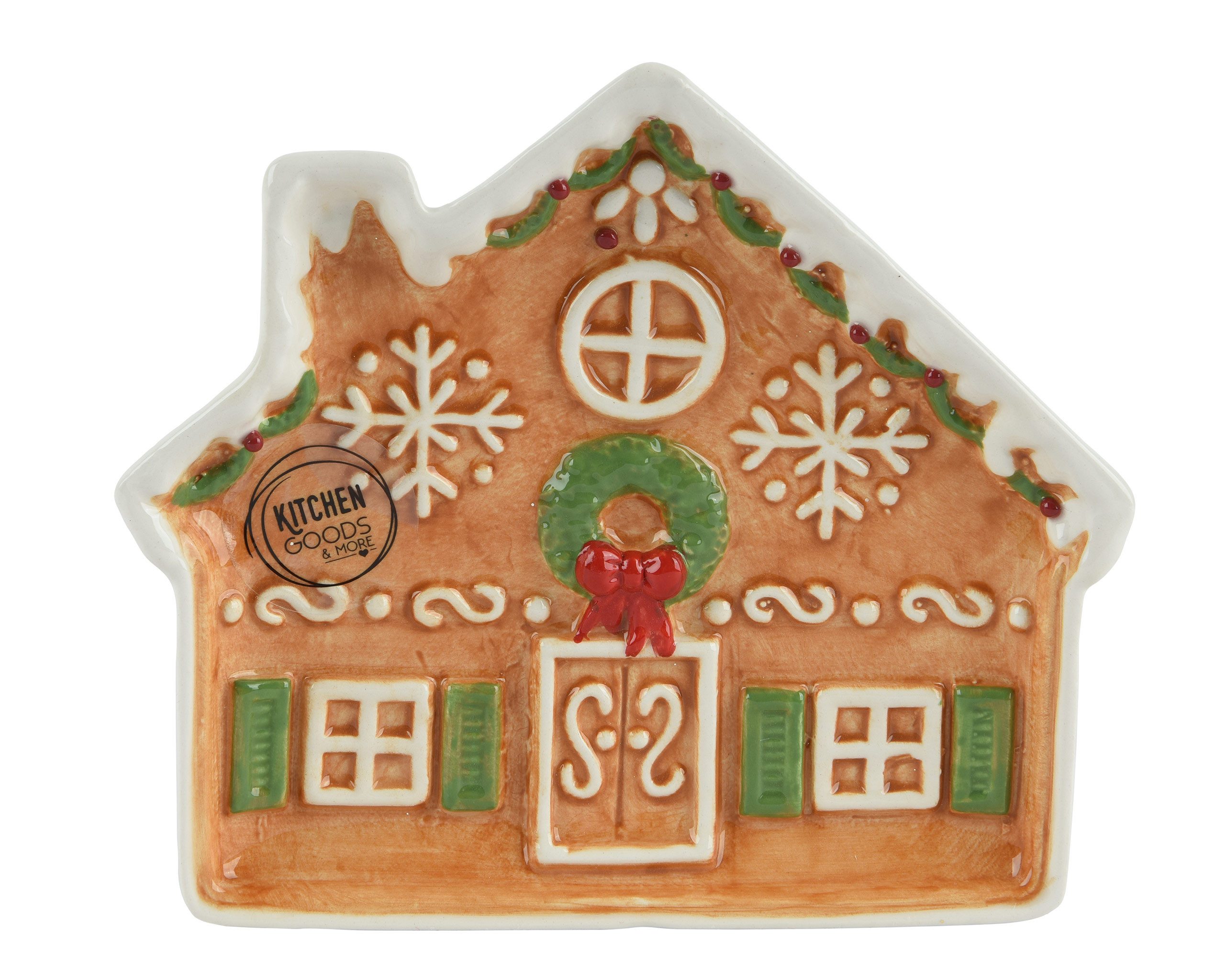 Kaemingk Декоративная тарелка, Weihnachtsteller Lebkuchenhaus 14x15cm Keramik Braun