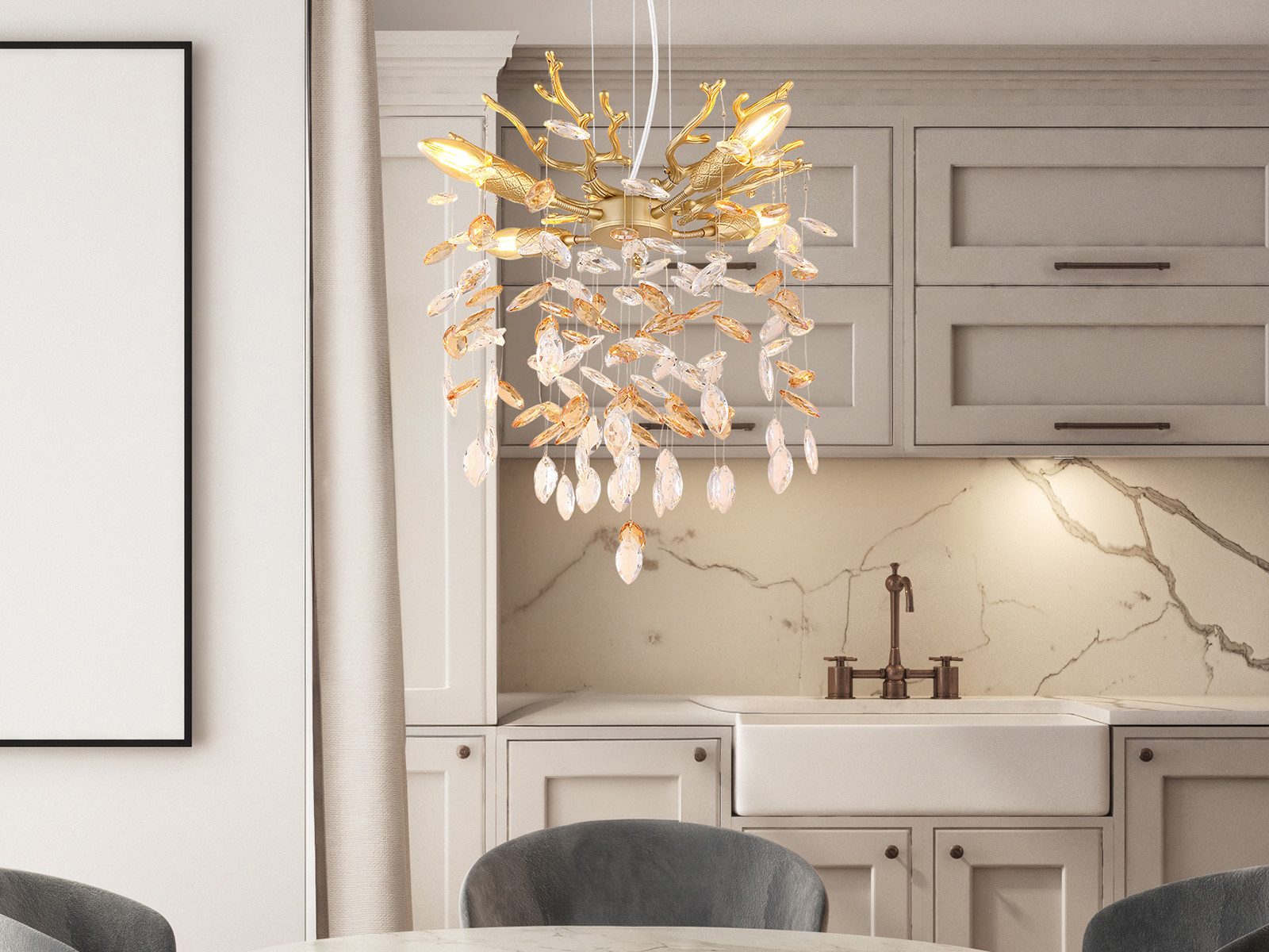 GLOBO LIGHTING LED Kronleuchter mit Kristall 2-farbig Ø 40cm, Dimmfunktion, LED wechselbar, Warmweiß, ausgefallene Pendelleuchte für Esstisch, Esszimmer-Lampe hängend