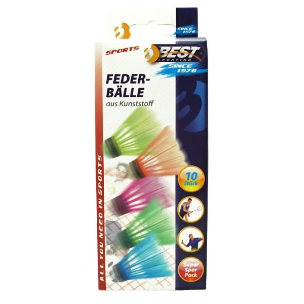 Sport-Knight® Federball Bunte Federbälle, leuchtende Farben, hochwertig, 10er Spar Pack