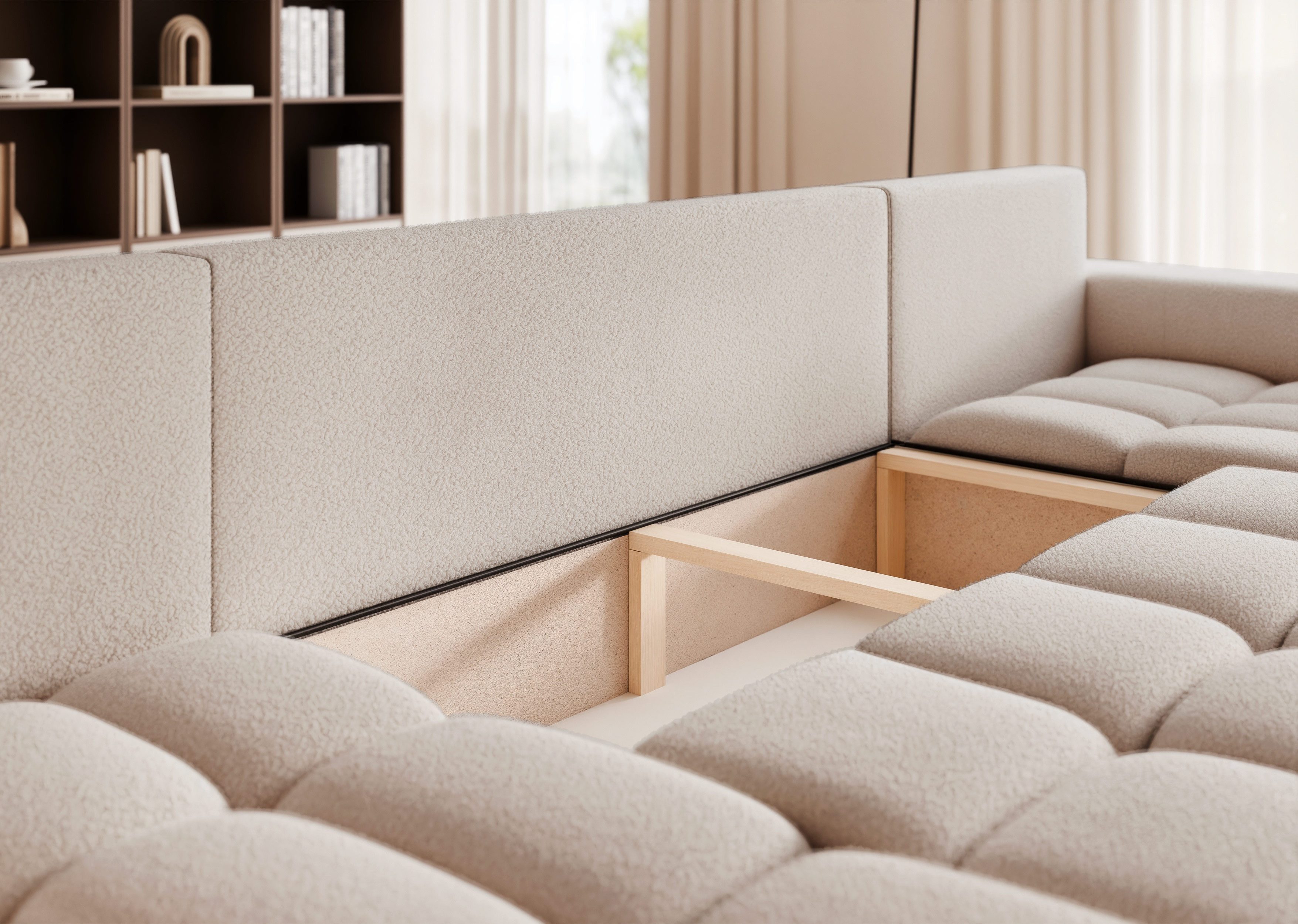yourhouse24 Wohnlandschaft XXL U-Sofa OLI U mit tiefer Steppung (318 cm) – Bouclé-Stoff, Seite universal – Bild 4 von 5