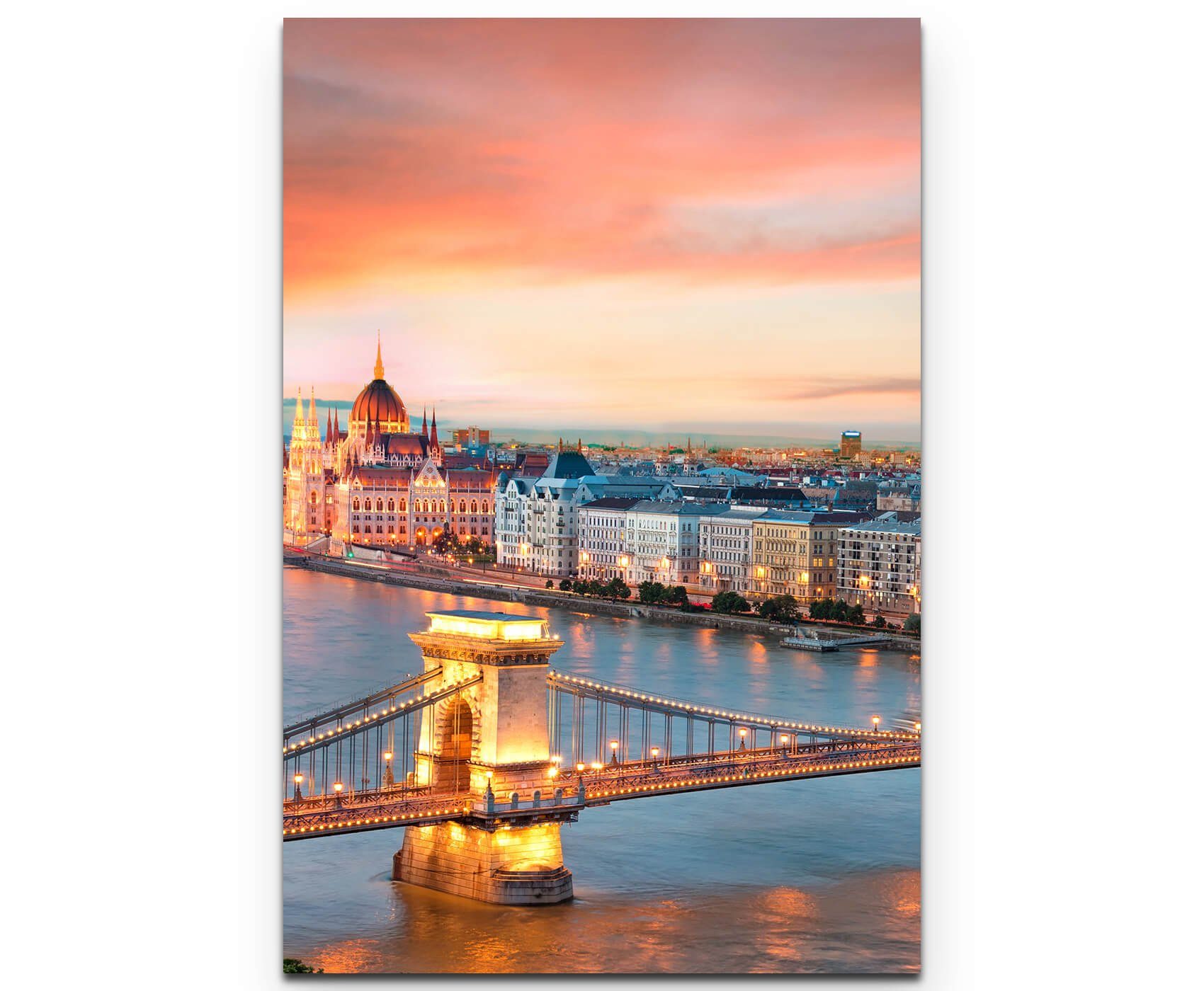 Sinus Art Leinwandbild Blick über das Parlament und Donau in Budapest, Ungarn - Leinwandbild