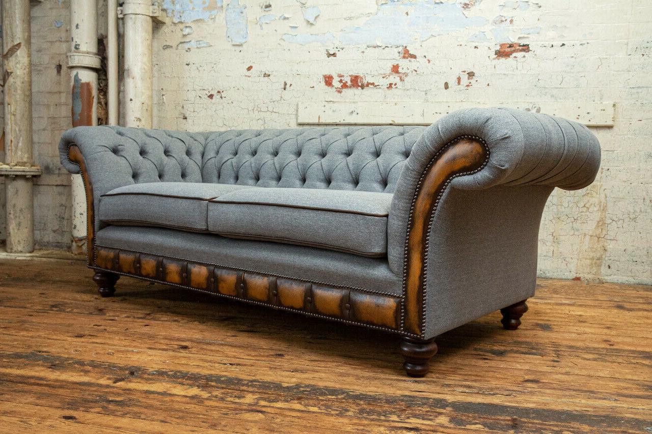 Xlmoebel Chesterfield-Sofa Chesterfield Sofa in Grau mit hochwertigem Polsterdesign, Hergestellt in Europa