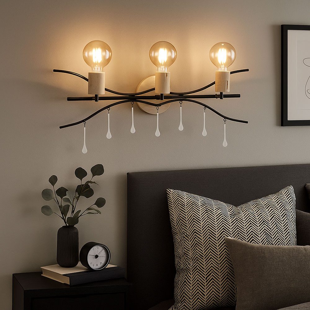 GLOBO LIGHTING Wandleuchte, Leuchtmittel nicht inklusive, Wandleuchte Schlafzimmerlampe Metall Holz naturfarben 3 Flammig B 76cm