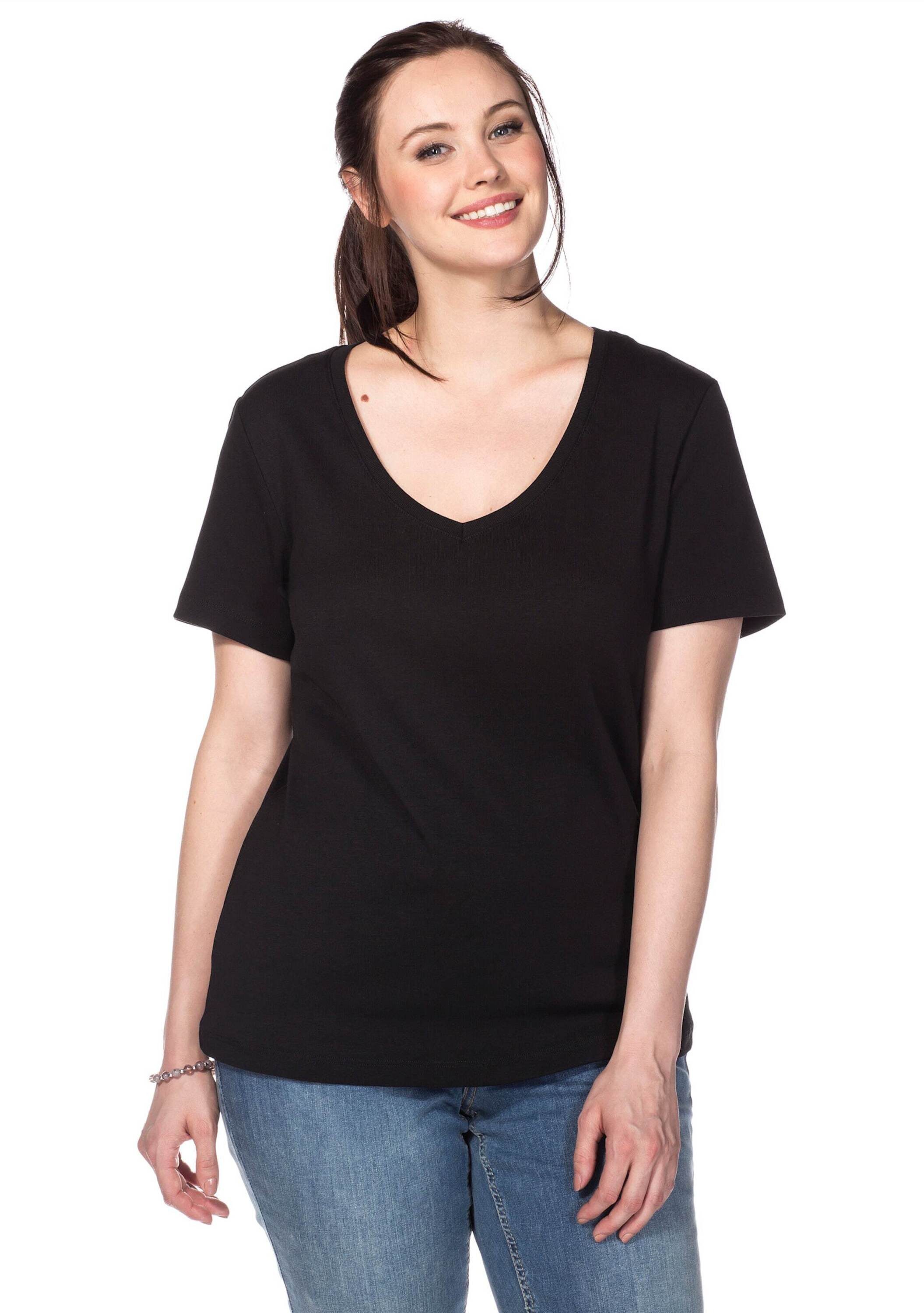 Sheego T-Shirt T-Shirt Kurzarm aus fein gerippter Qualität