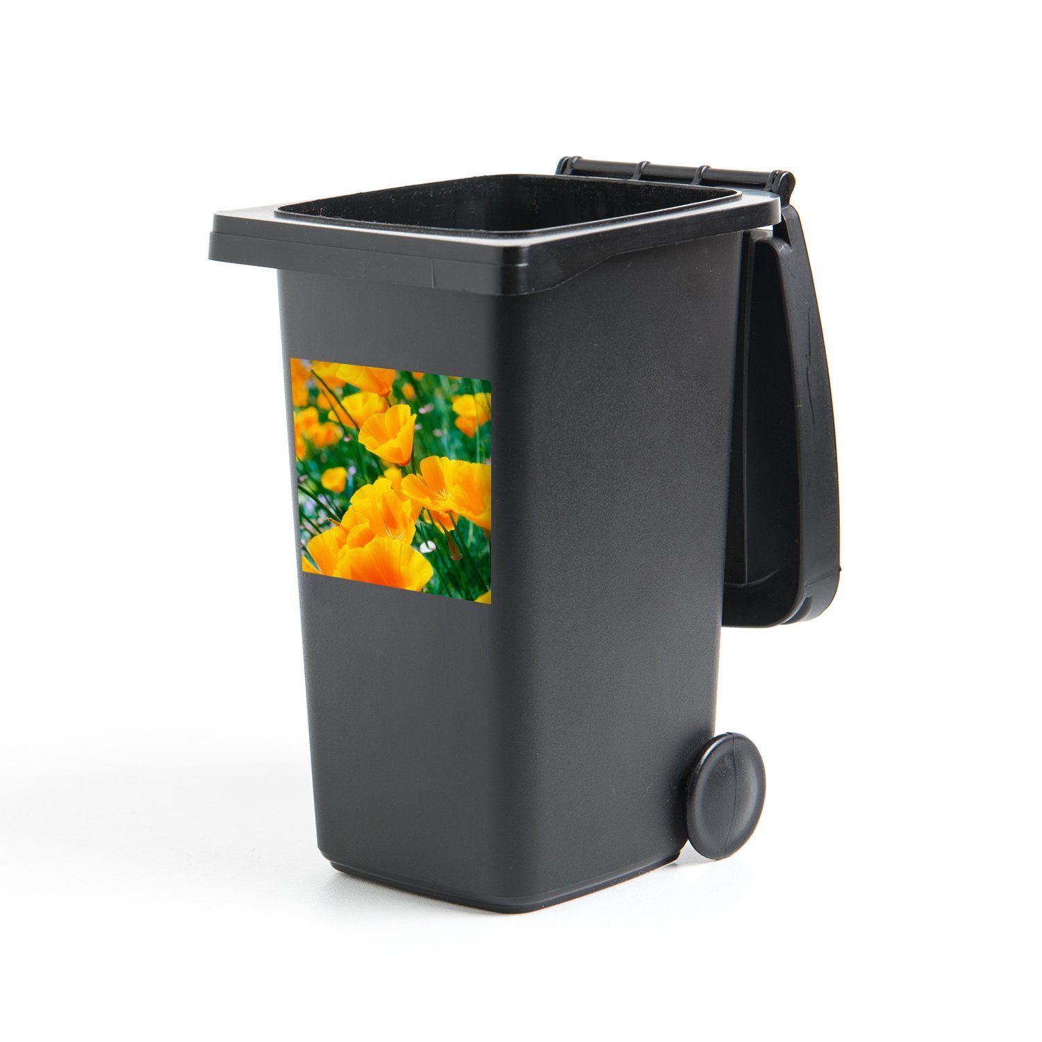 MuchoWow Wandsticker Blumen - Garten - Orange (1 St), Mülleimer-aufkleber, Mülltonne, Sticker, Container, Abfalbehälter