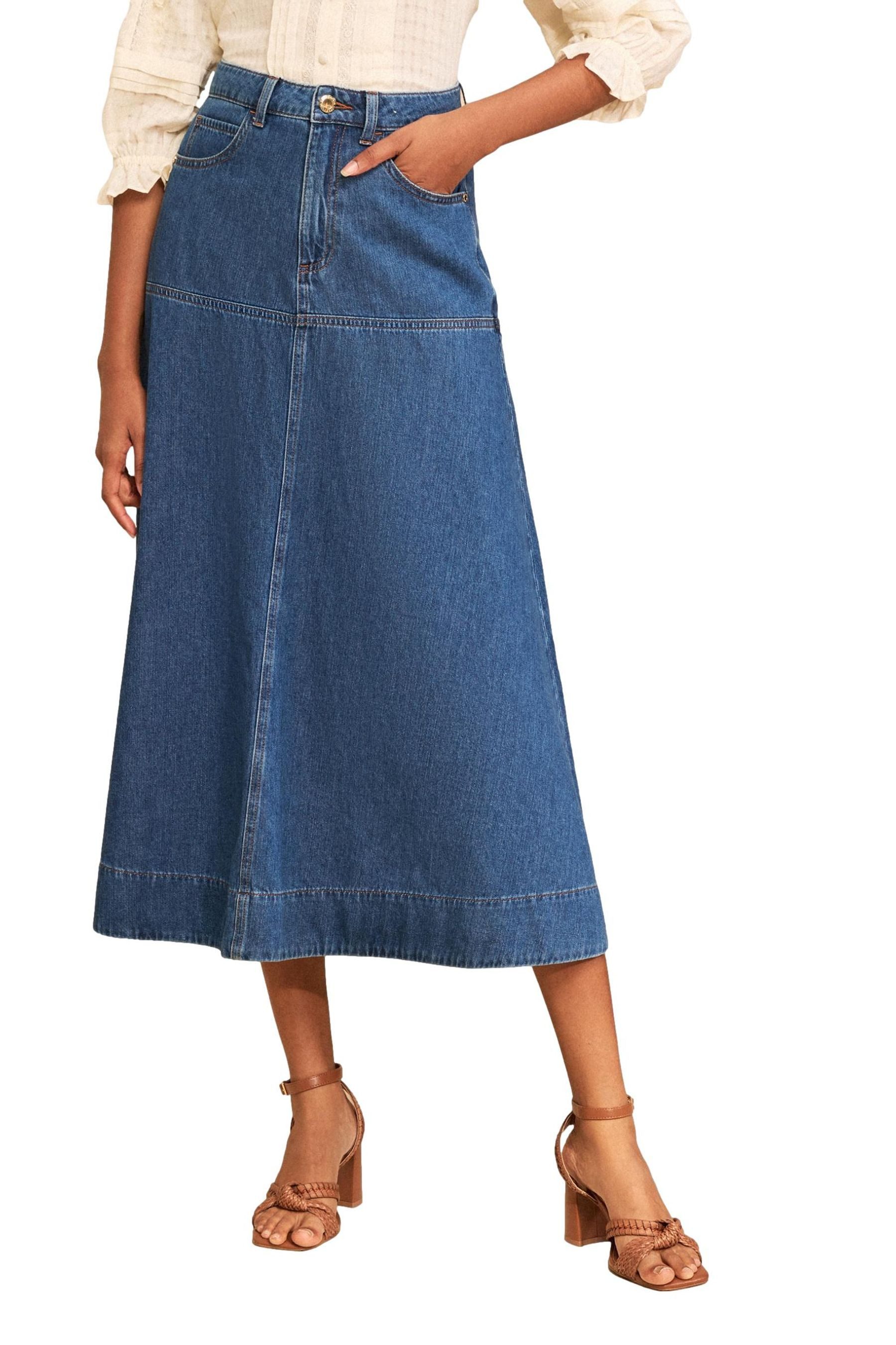Love & Roses Midirock Love & Roses Jeans-Midirock mit tiefem Bund (1-tlg)