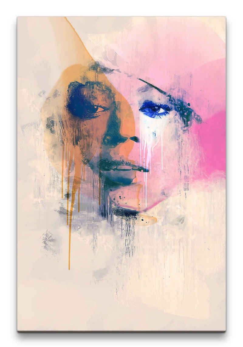Sinus Art Leinwandbild Beyoncé Porträt Abstrakt Kunst Sängerin RMB Einzigartig Farbenfroh 60x90cm Leinwandbild
