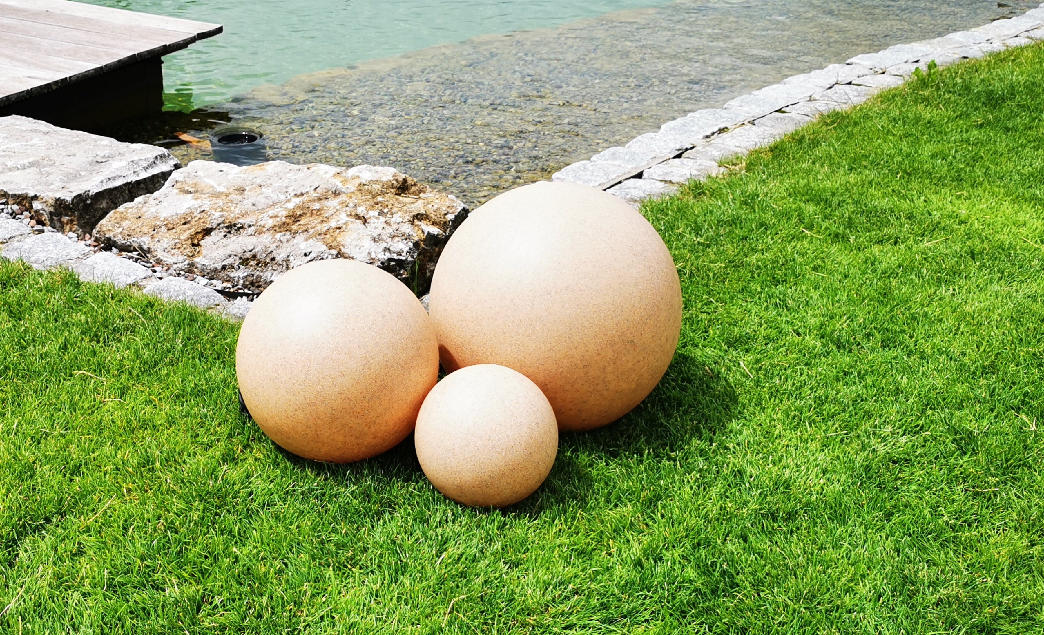 TRANGO Gartenleuchte, *SANDSTONE* 3er Set Kugellampe, günstig online kaufen