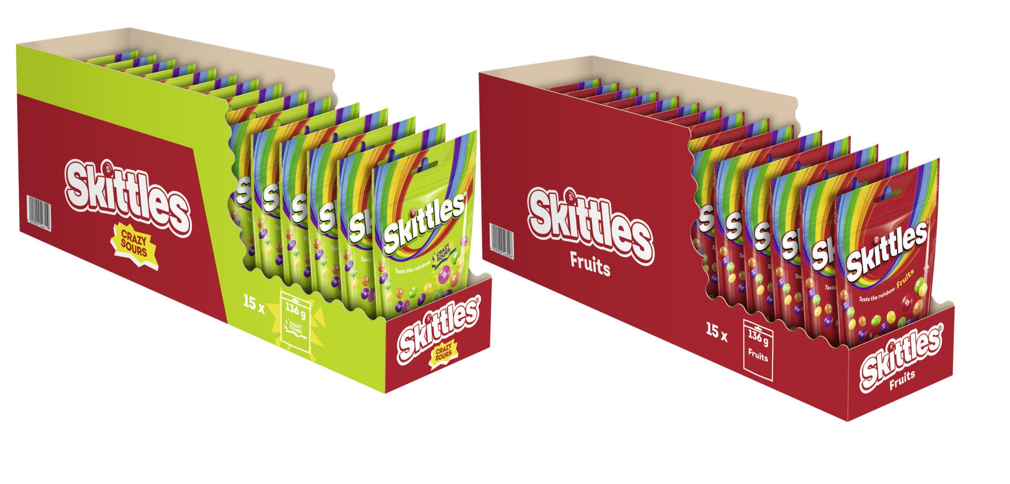 Mars GmbH Süßigkeit Skittles Mix Crazy Sours 15x136g & Fruits 15x136g