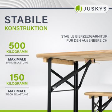 Juskys Bierzeltgarnitur Bichl, (Set, 3-tlg., Bierzeltgarnitur), Wetter und UV-beständig, klappbar, lackiertes Tannenholz