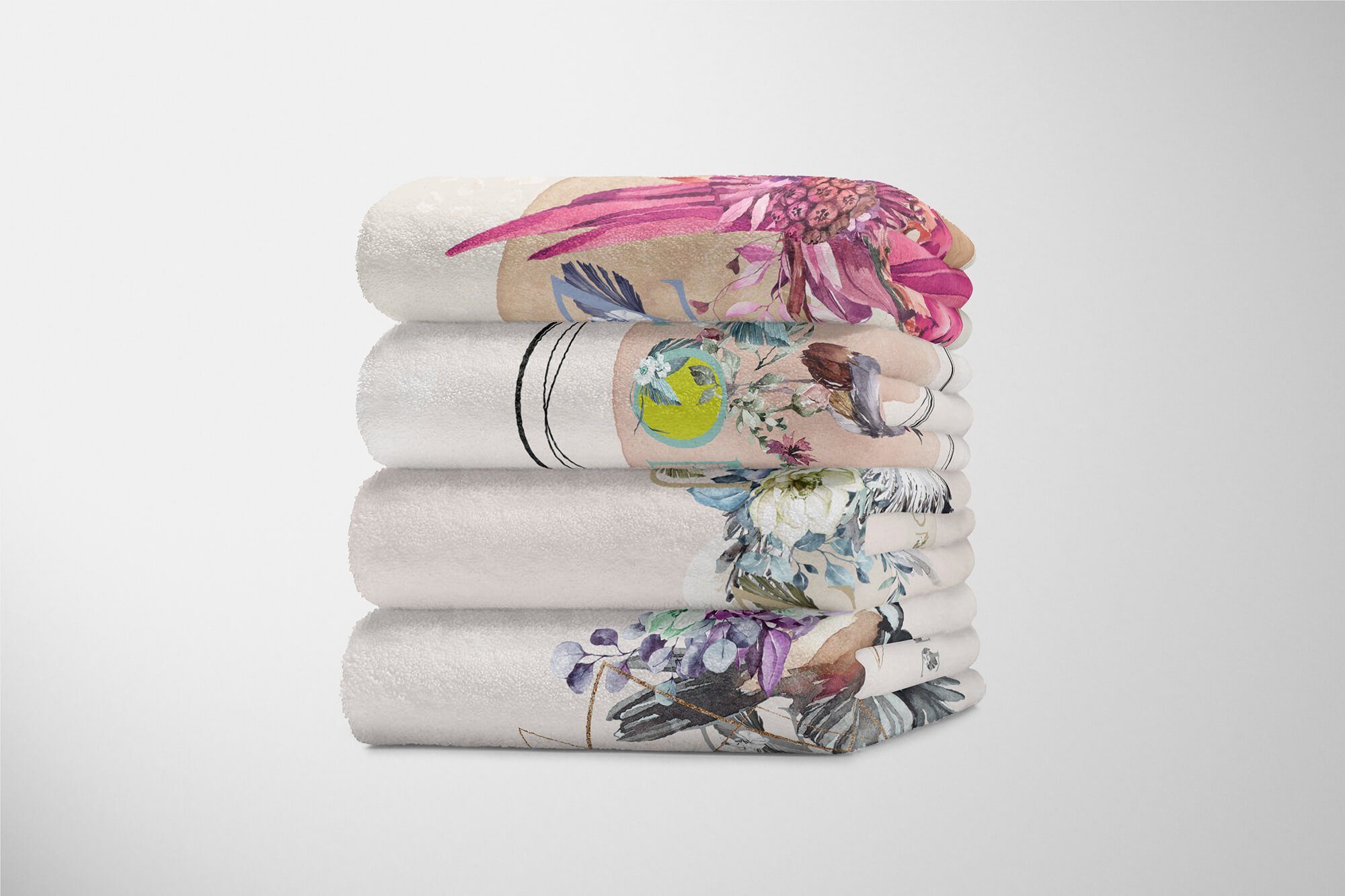 Handtuch Baumwolle-Polyester-Mix Kuscheldecke Falke Kunstvoll, Handtuch Strandhandtuch Saunatuch Auffallend Aquarell Handtücher Sinus Art (1-St), Blumen Motiv