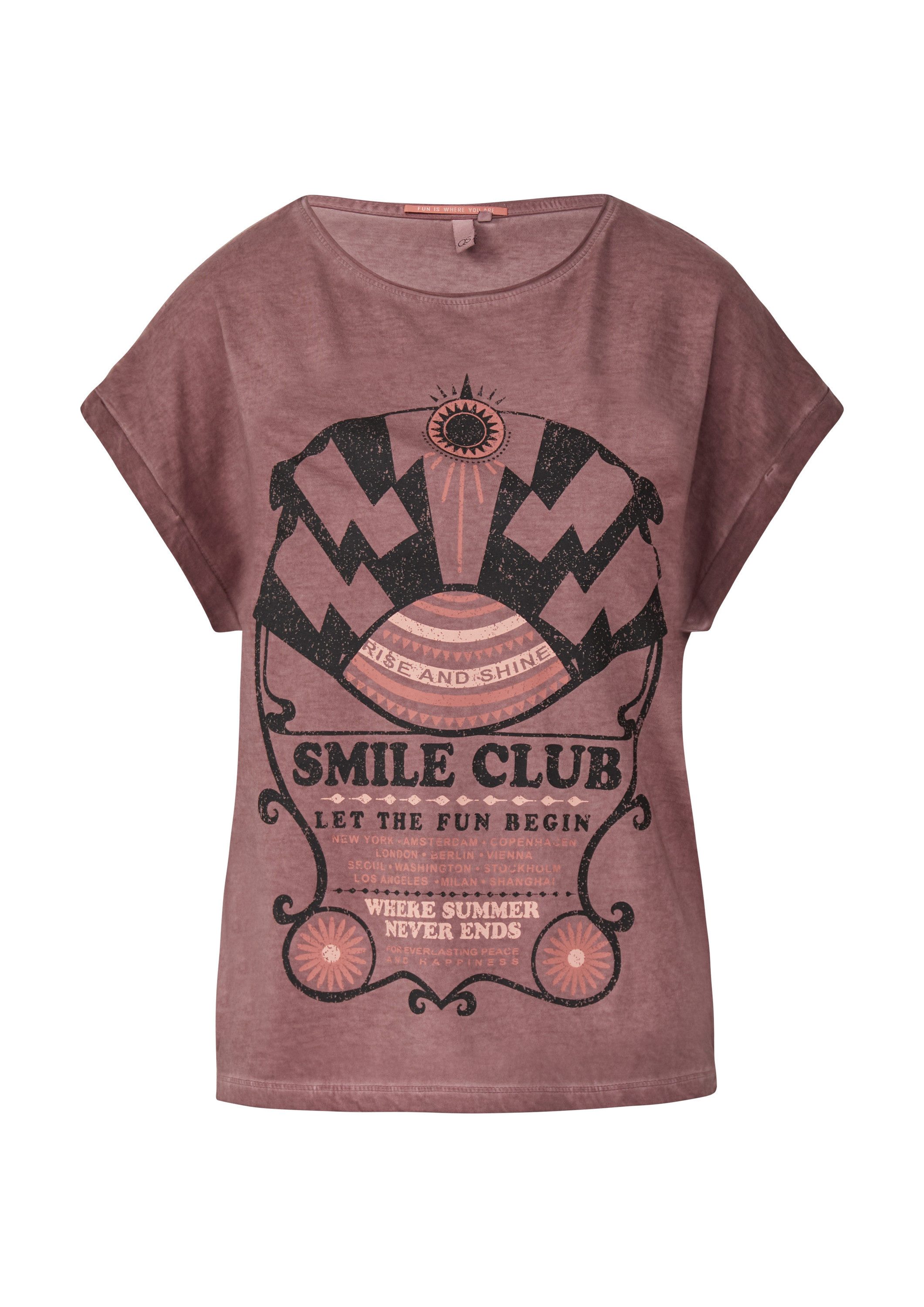QS Kurzarmshirt T-Shirt Gewaschenes T-Shirt mit Frontprint günstig online kaufen