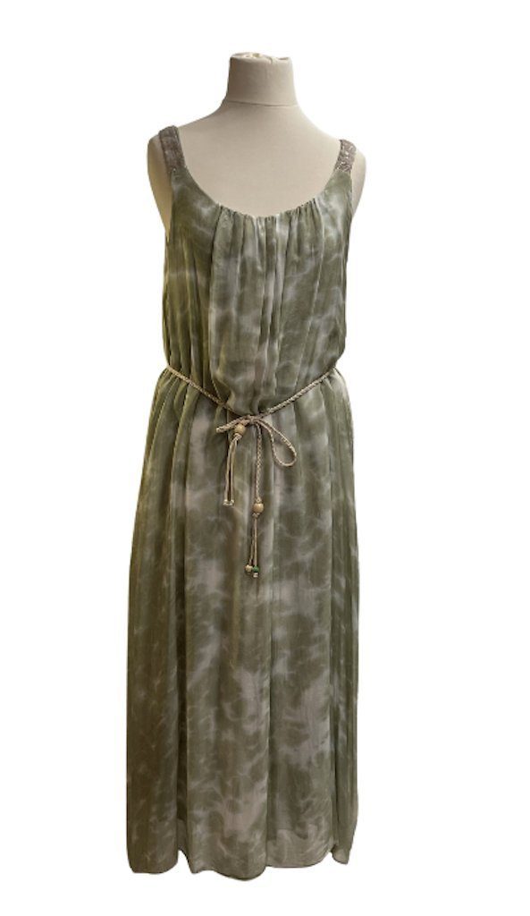 BZNA Sommerkleid Pailetten Seidenkleid Dress Batik Sommer elegant Langes GrünBatik