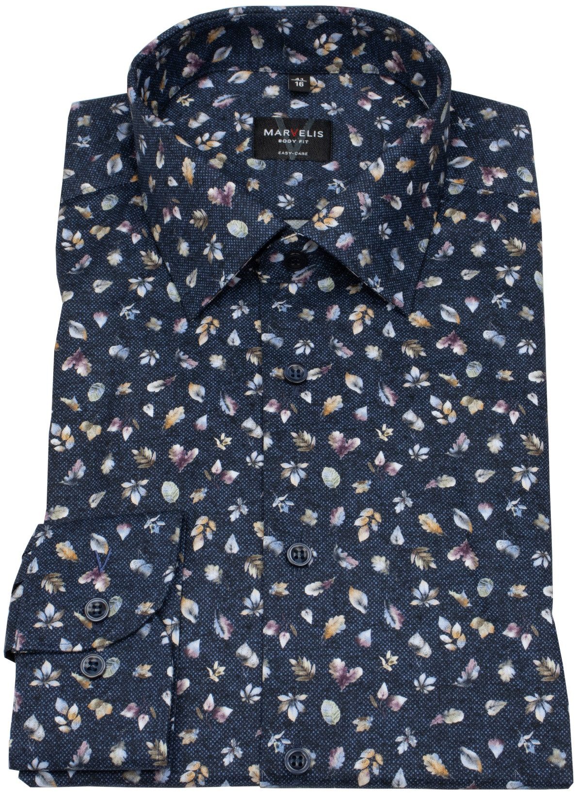 MARVELIS Langarmhemd Body Fit extra langer Arm stark tailliert Kentkragen